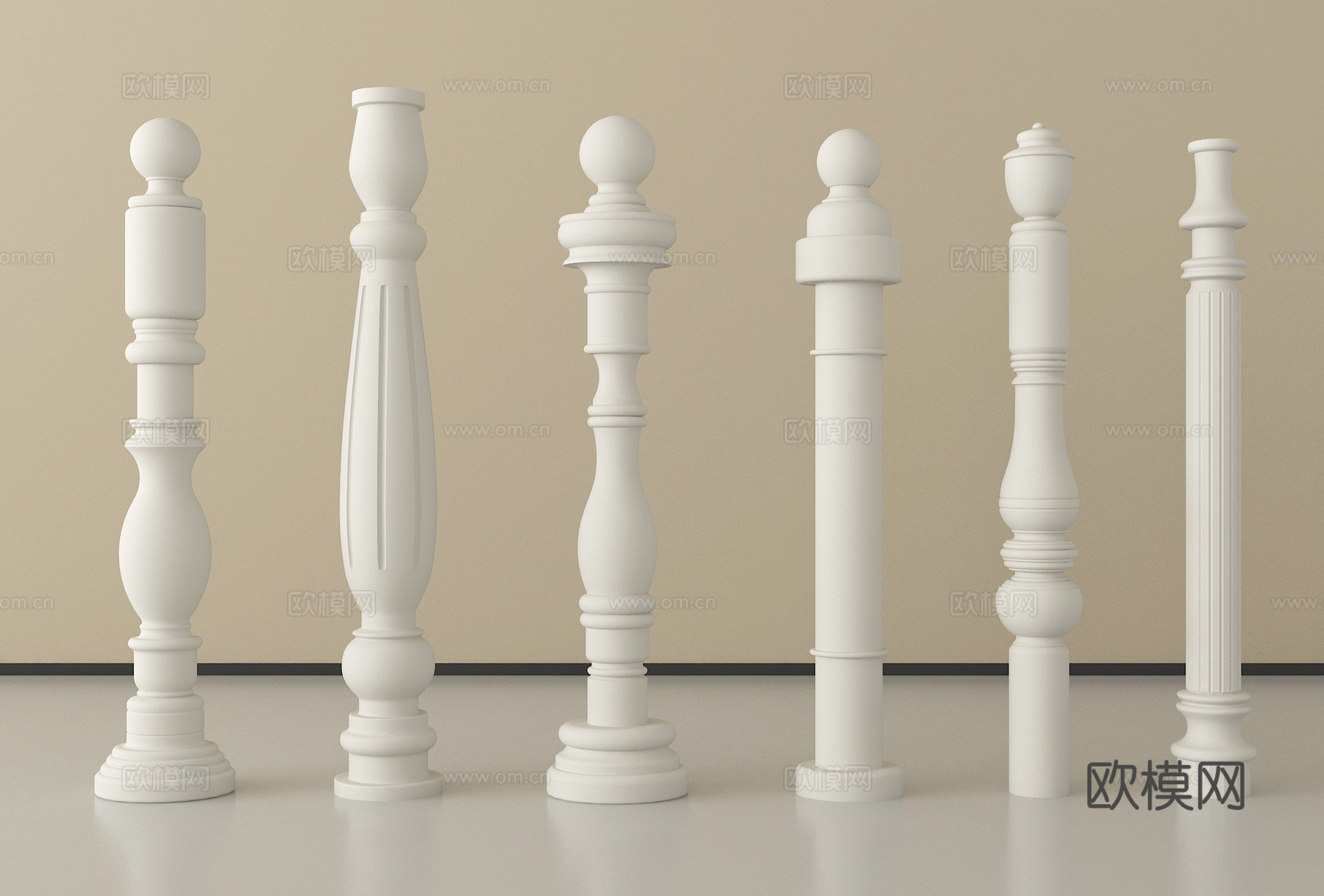 简欧宝瓶栏杆 宝瓶柱子 围栏护栏 立柱扶手3d模型