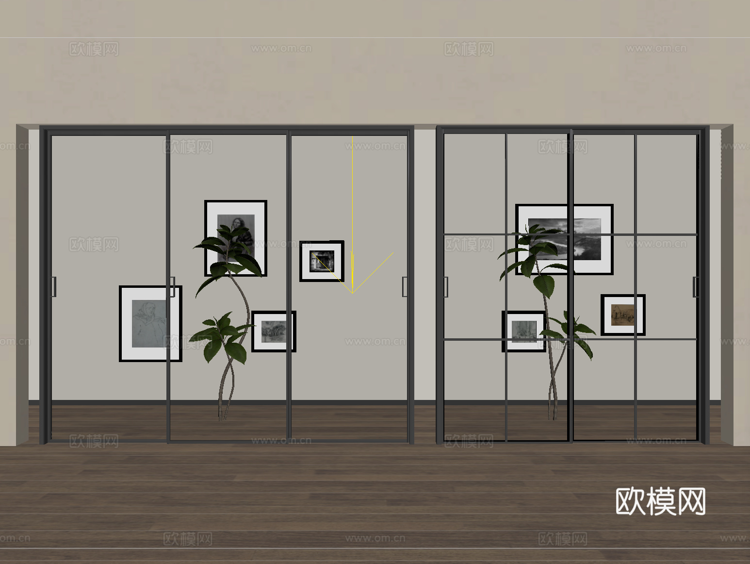 现代玻璃推拉门 窄边框推拉门 玻璃移门 阳台推拉门su模型