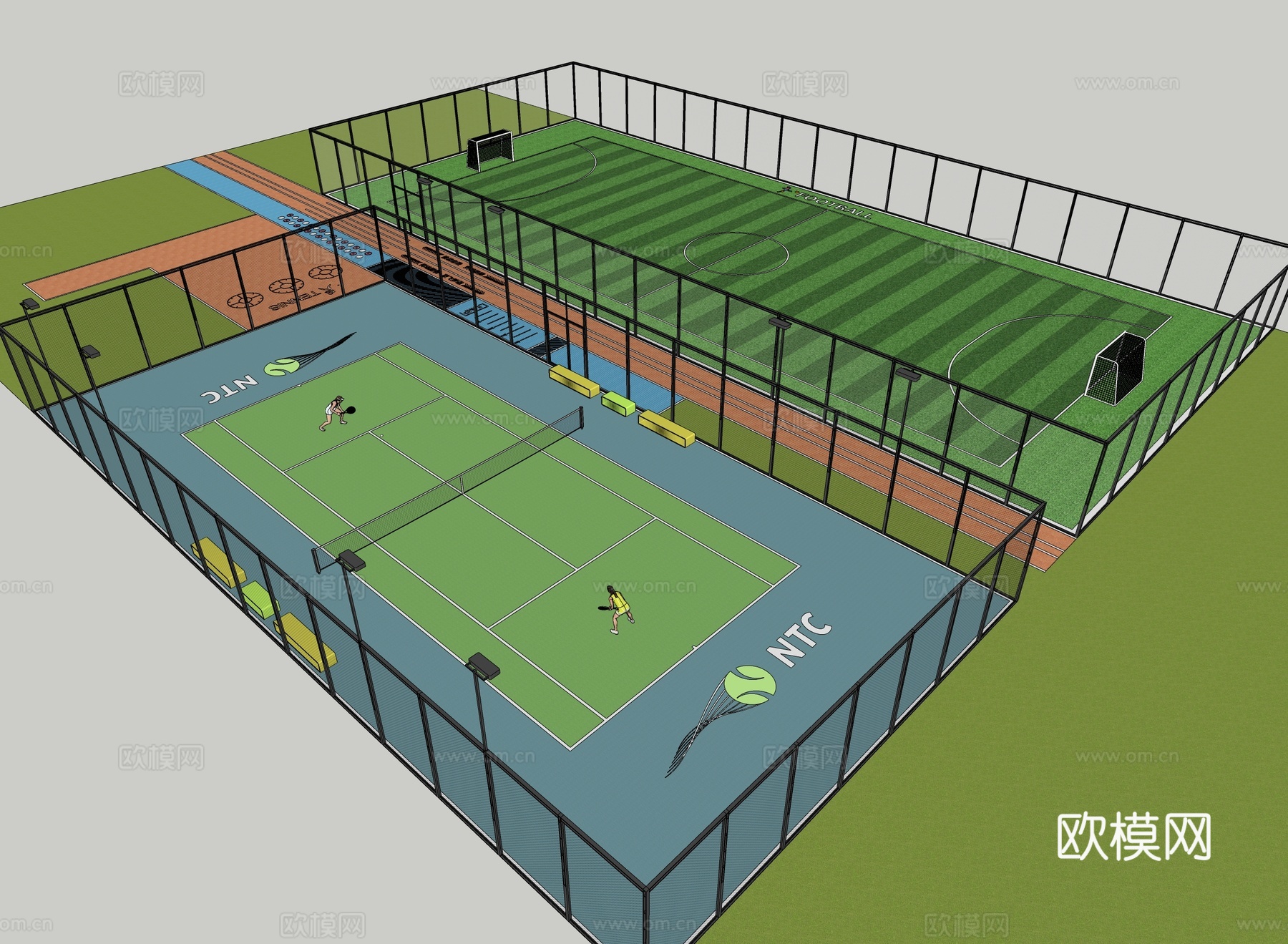 现代网球场su模型