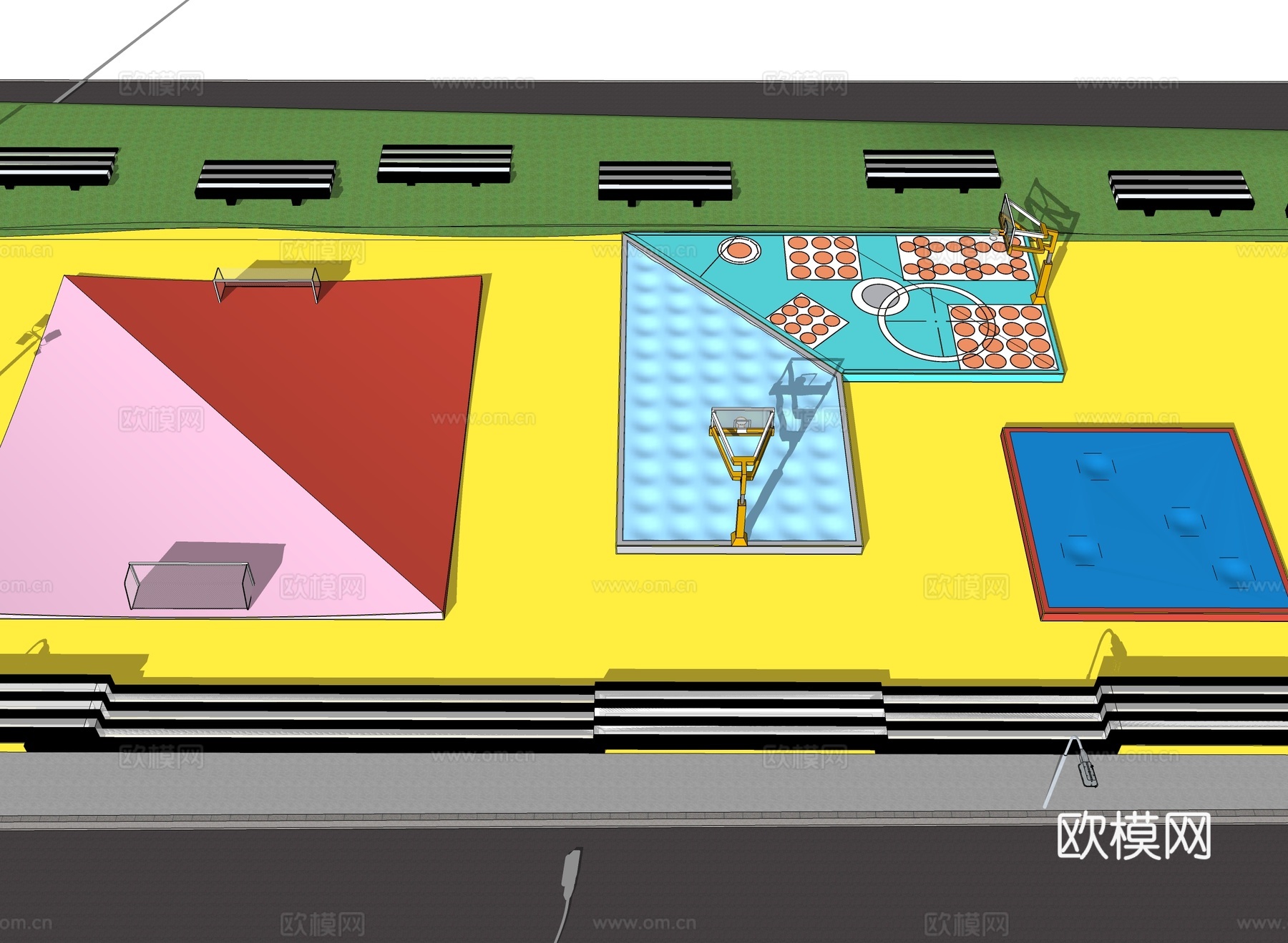 现代篮球场 运动场 体育场su模型