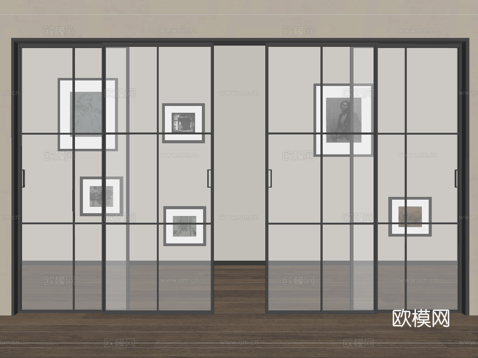 现代玻璃推拉门 窄边框推拉门 玻璃移门 阳台推拉门su模型