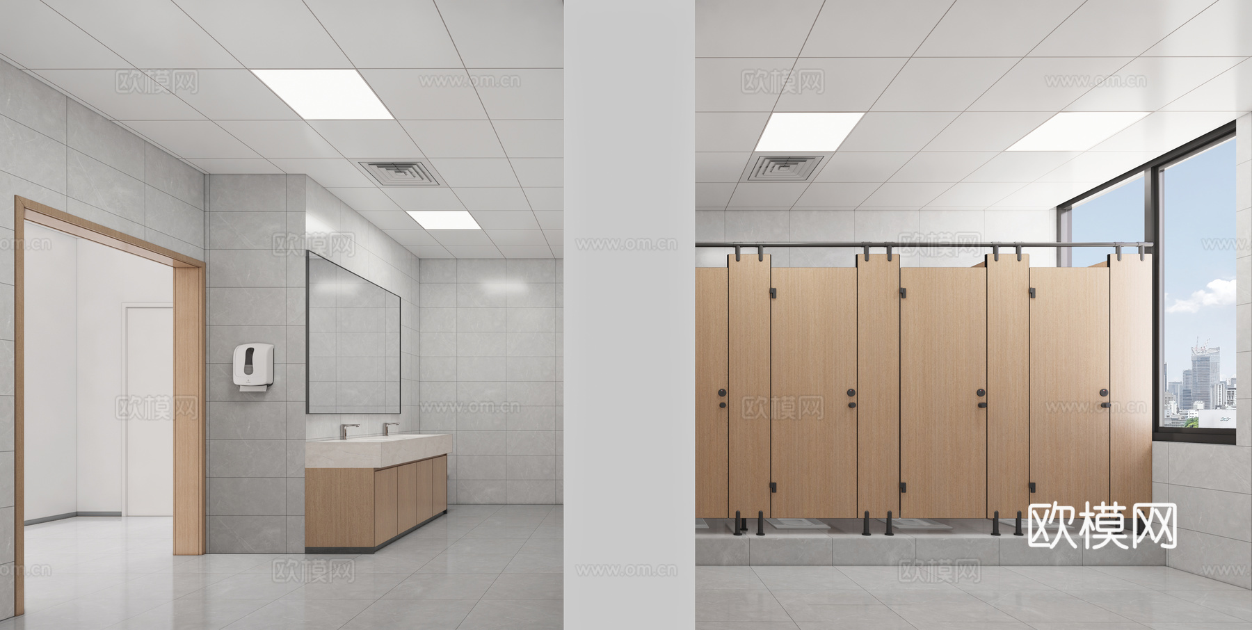 现代极简公共卫生间_卫生间_无障碍卫生间_盥洗间_公共卫生间su模型