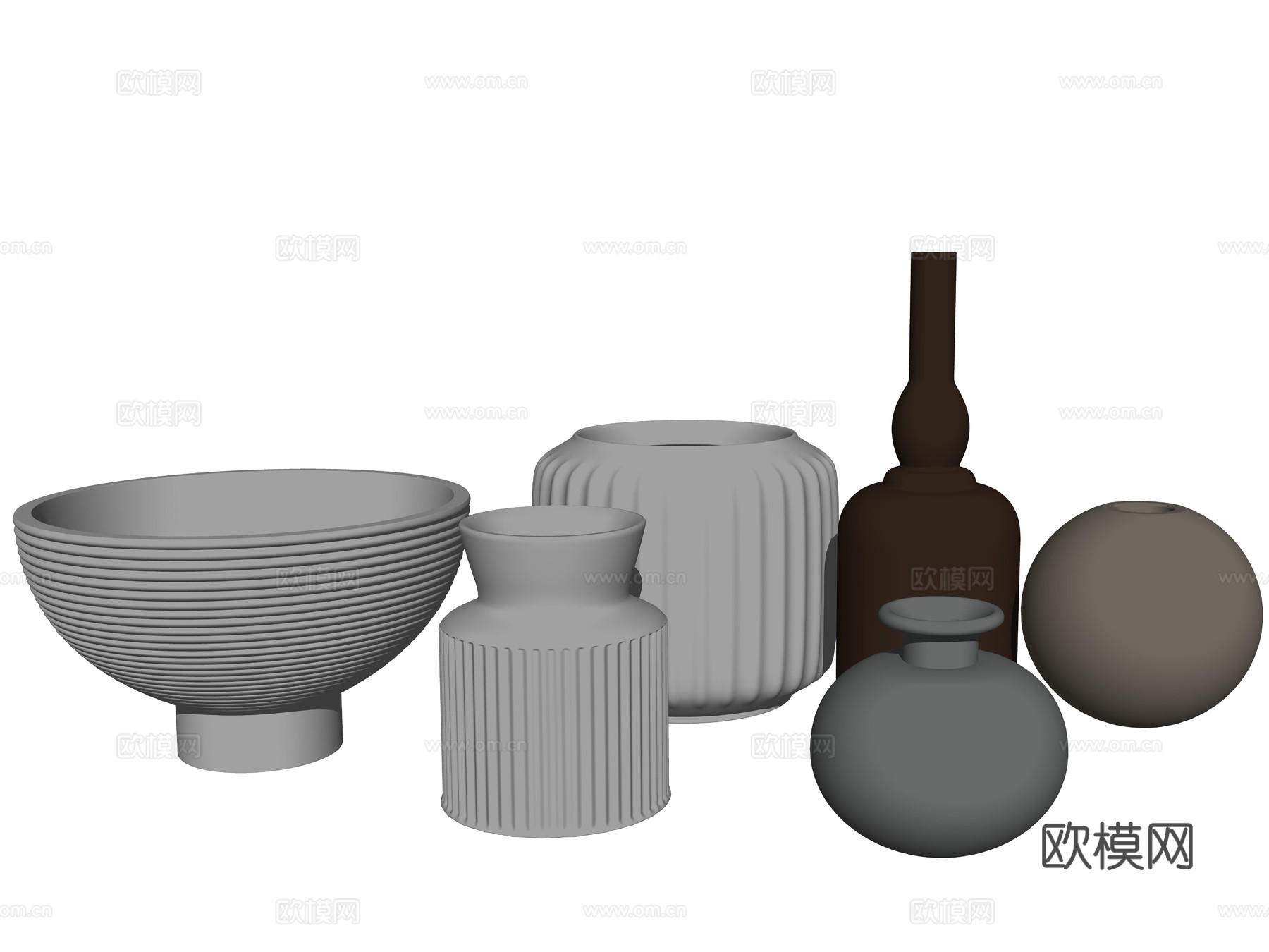 现代陶罐装饰摆件组合su模型