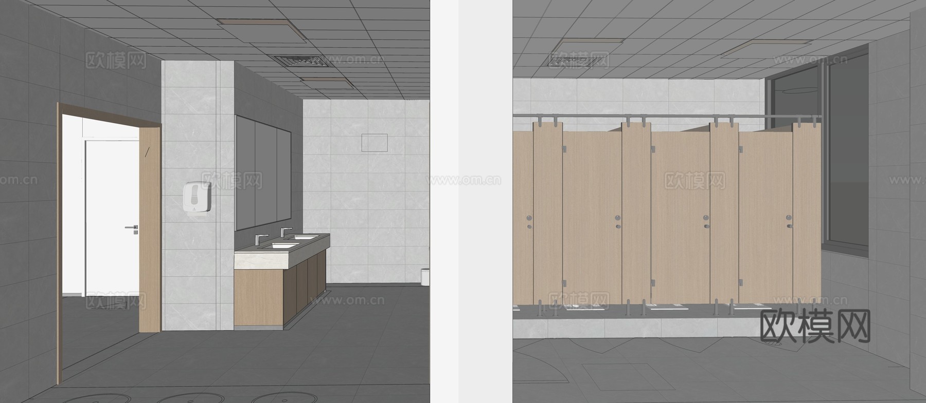 现代极简公共卫生间_卫生间_无障碍卫生间_盥洗间_公共卫生间su模型