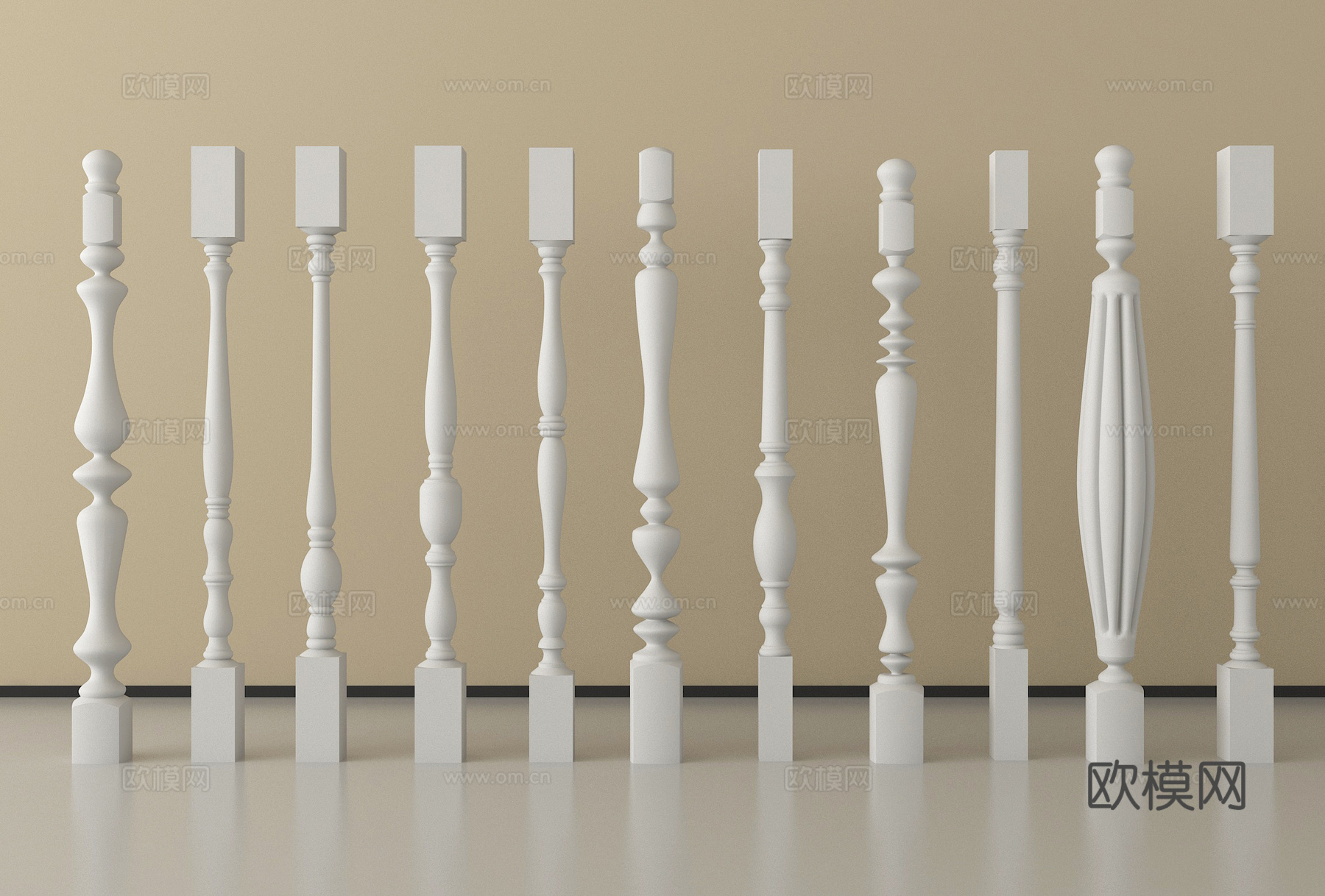 简欧宝瓶栏杆 宝瓶柱子 围栏护栏 立柱扶手3d模型