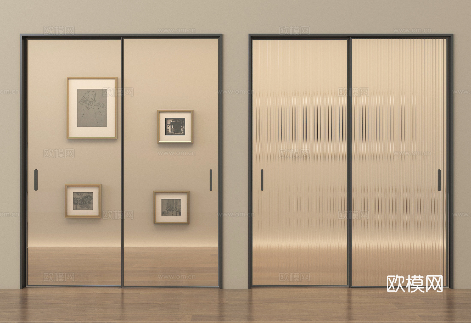 现代玻璃推拉门 窄边框推拉门 厨卫门 阳台推拉门su模型