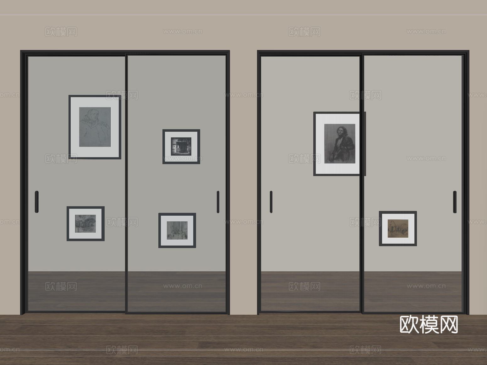 现代玻璃推拉门 窄边框推拉门 厨卫门 阳台推拉门su模型