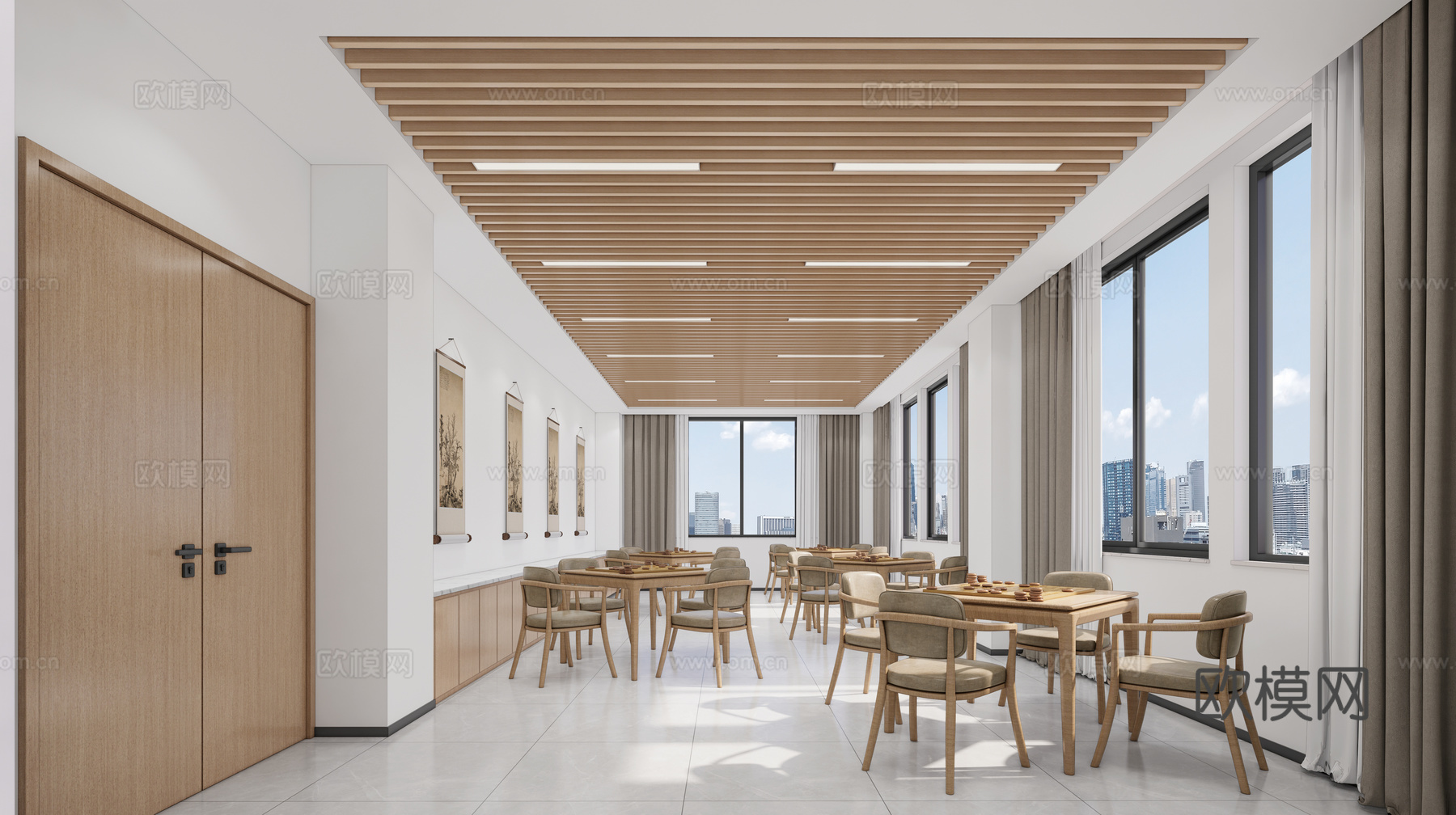 现代极简其他文化空间 老年人日间照料 日间照料中心 棋牌室su模型