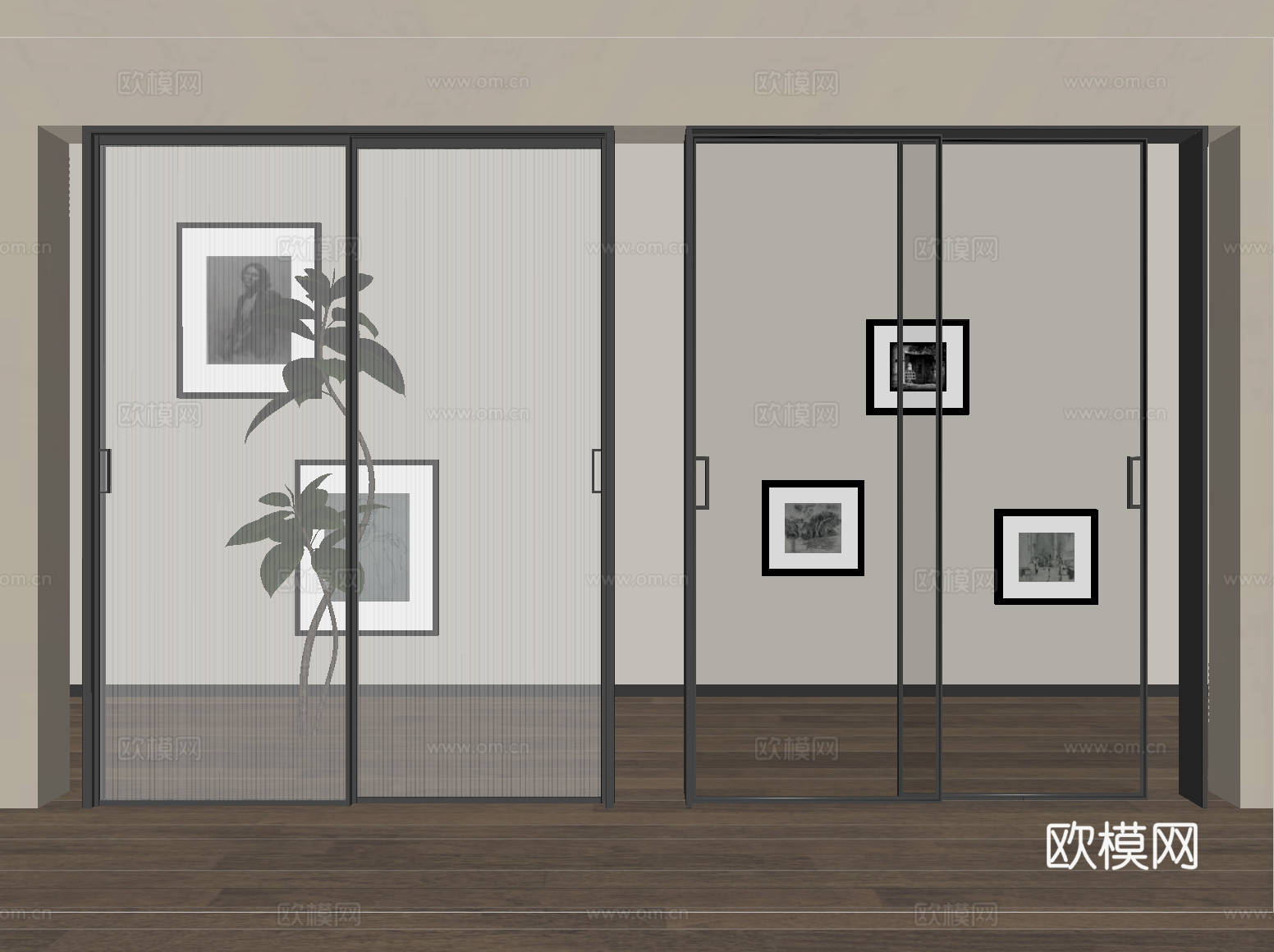 现代玻璃推拉门 窄边框推拉门 玻璃移门 阳台推拉门su模型