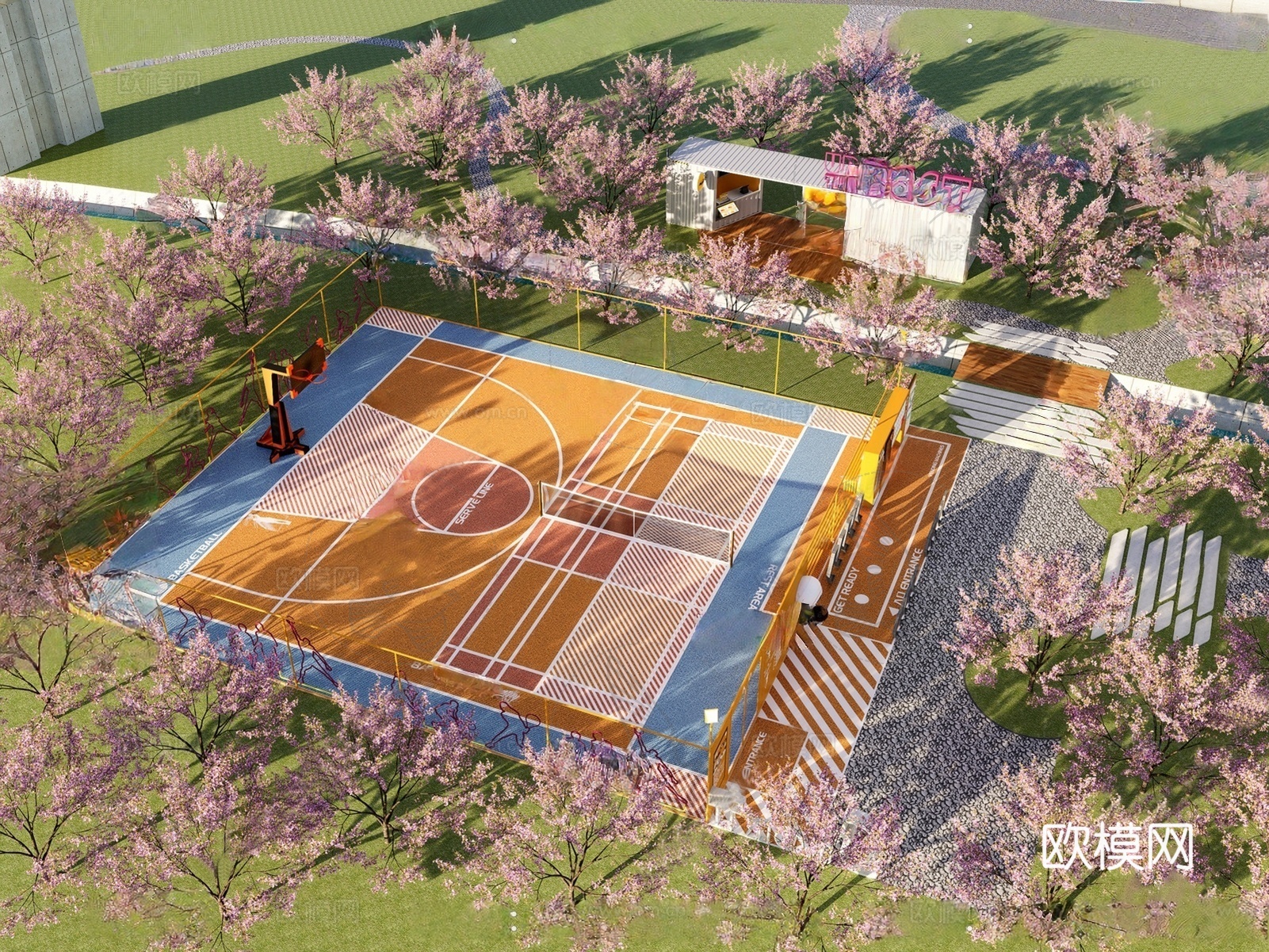 现代篮球场 口袋公园su模型