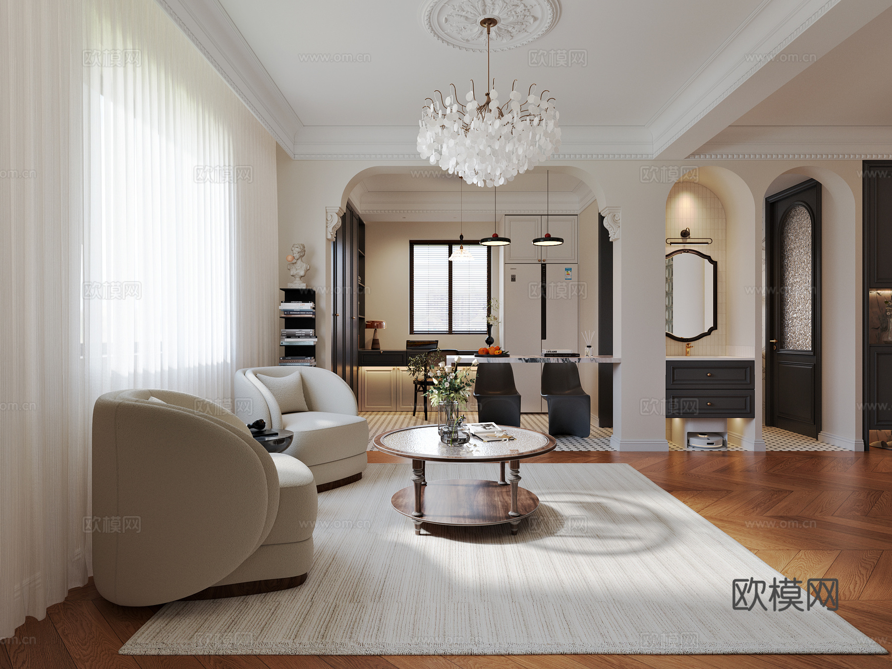 法式客餐厅3d模型下载（渲染图2）