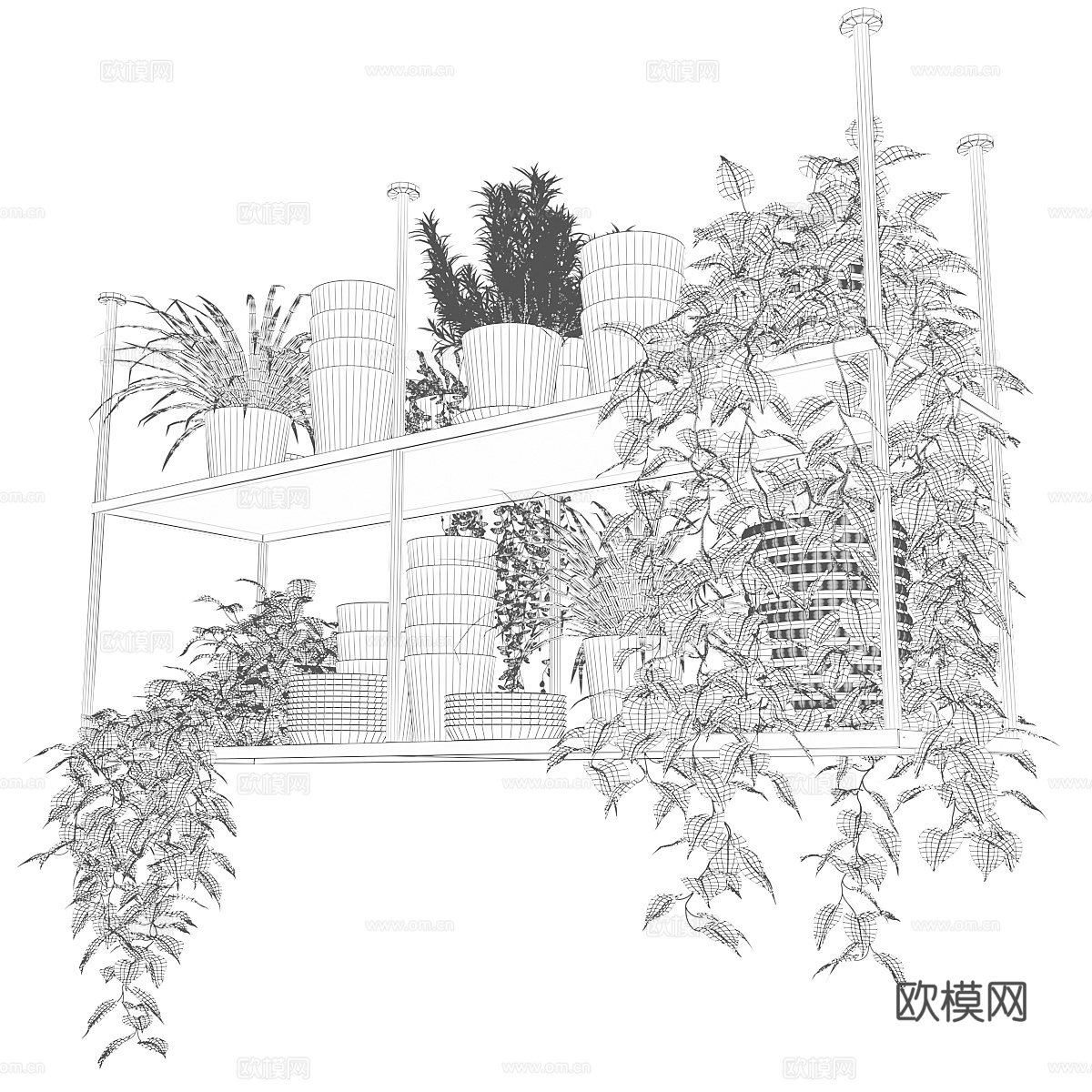 现代北欧绿植盆景吊架3d模型下载（渲染图2）