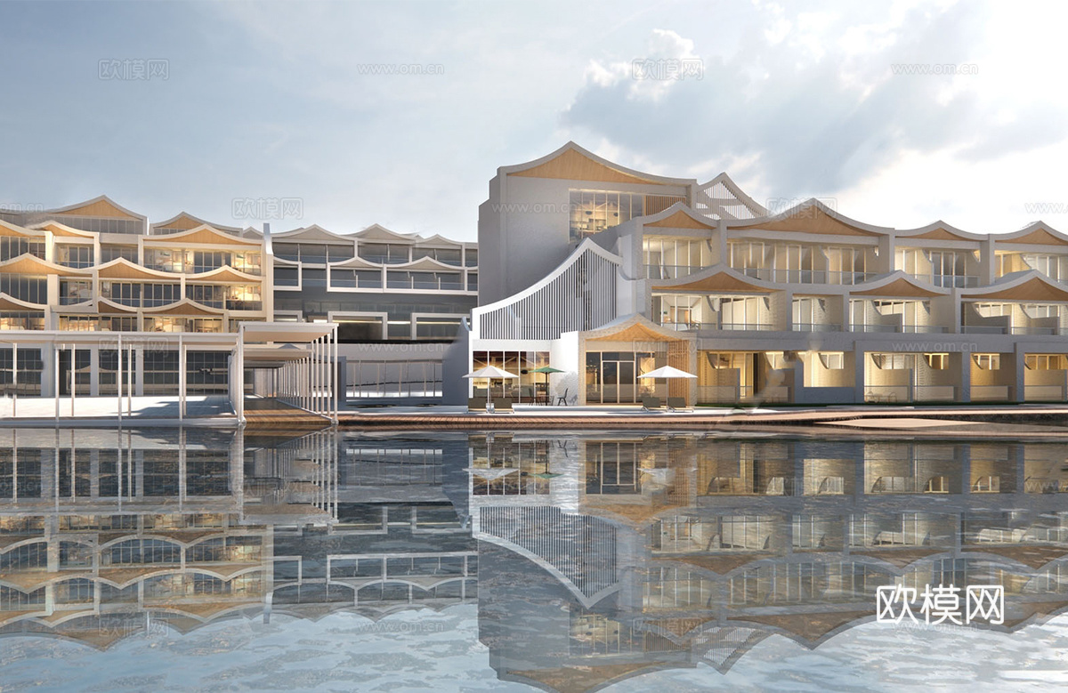 新中式民宿 酒店客栈 斜顶 异形su模型