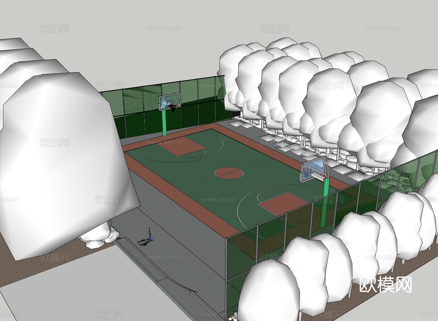 室外篮球场 室外体育公园su模型