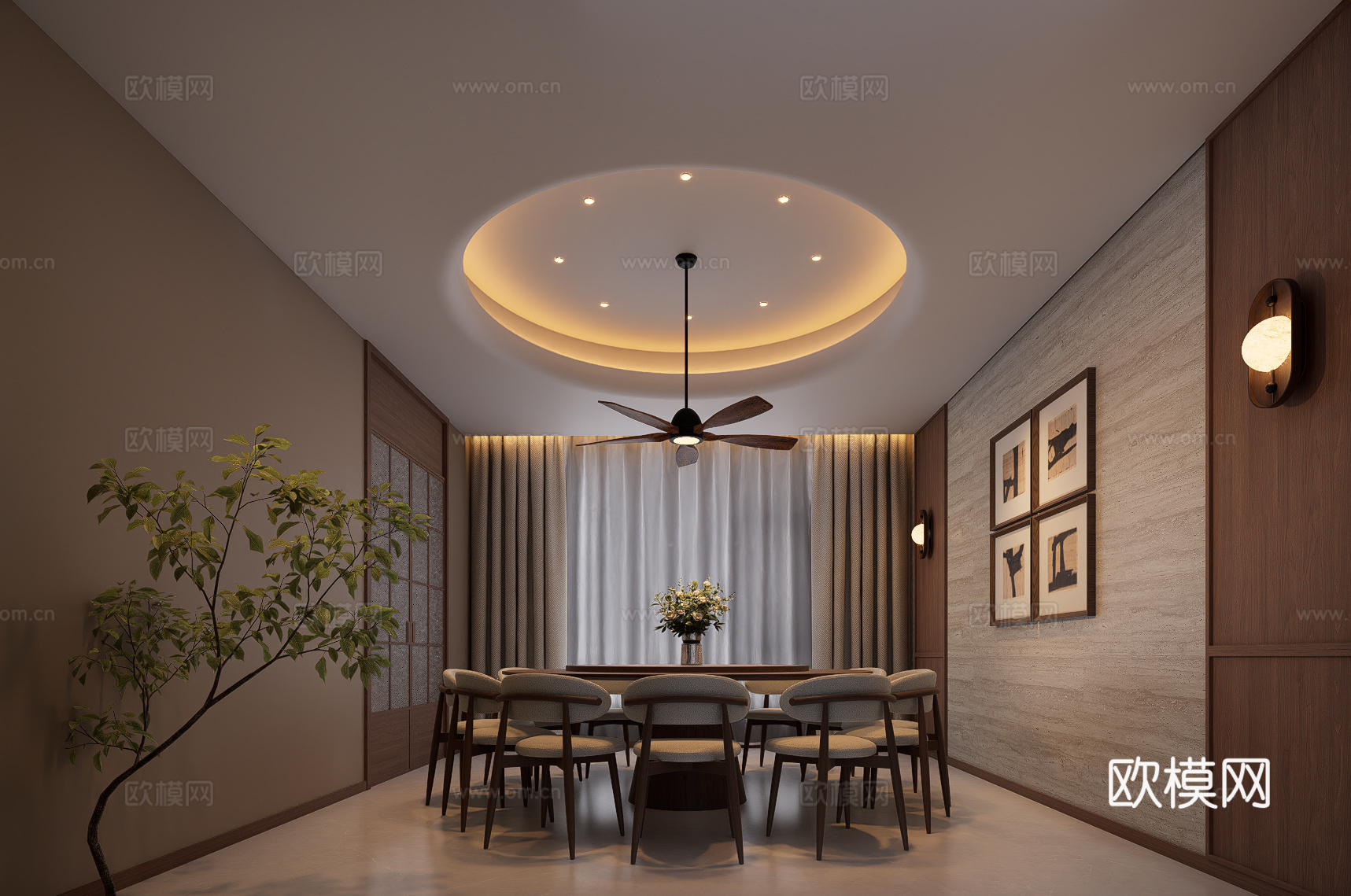 中古风餐厅su模型