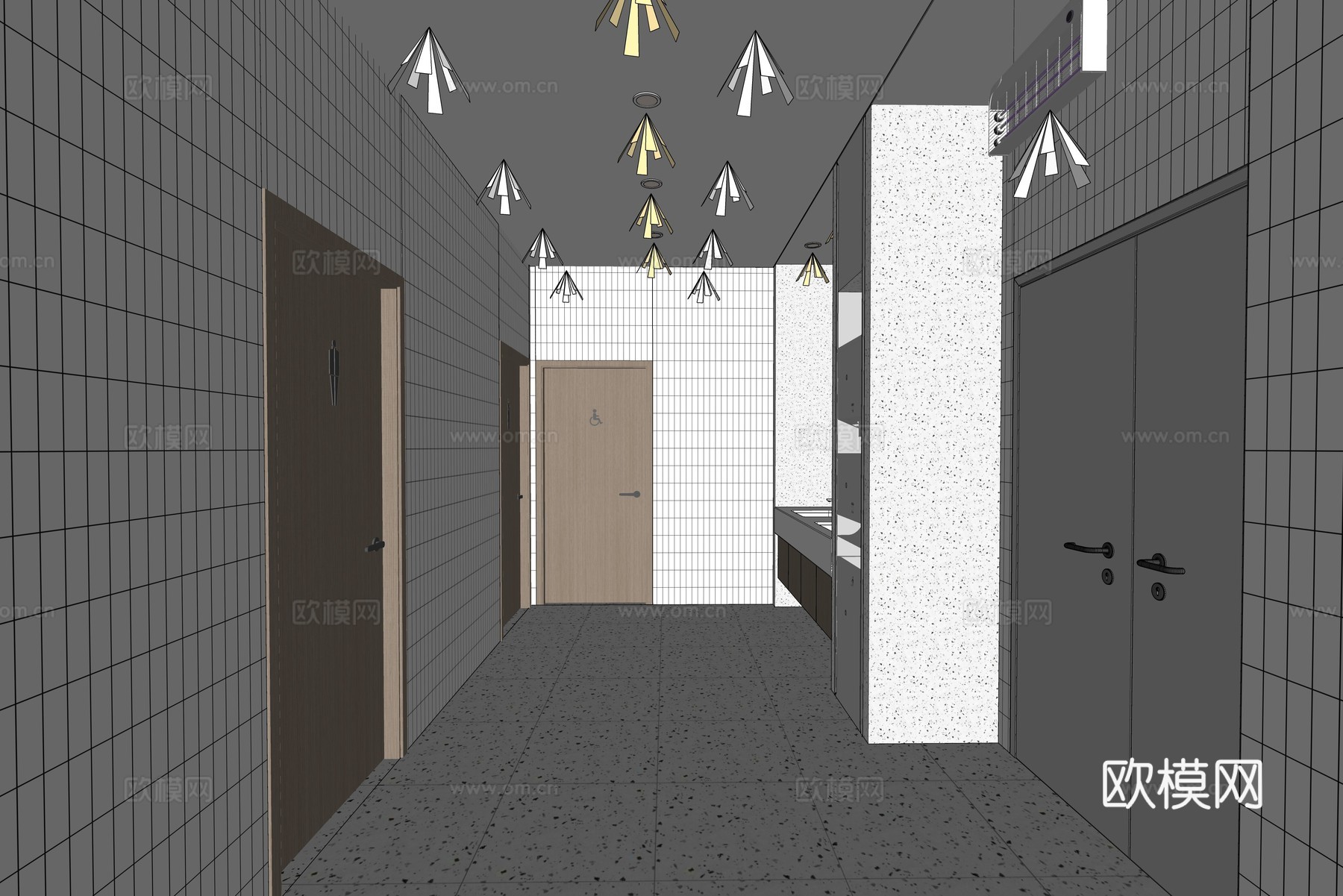 现代极简公共卫生间_卫生间_无障碍卫生间_盥洗间_办公卫生间su模型