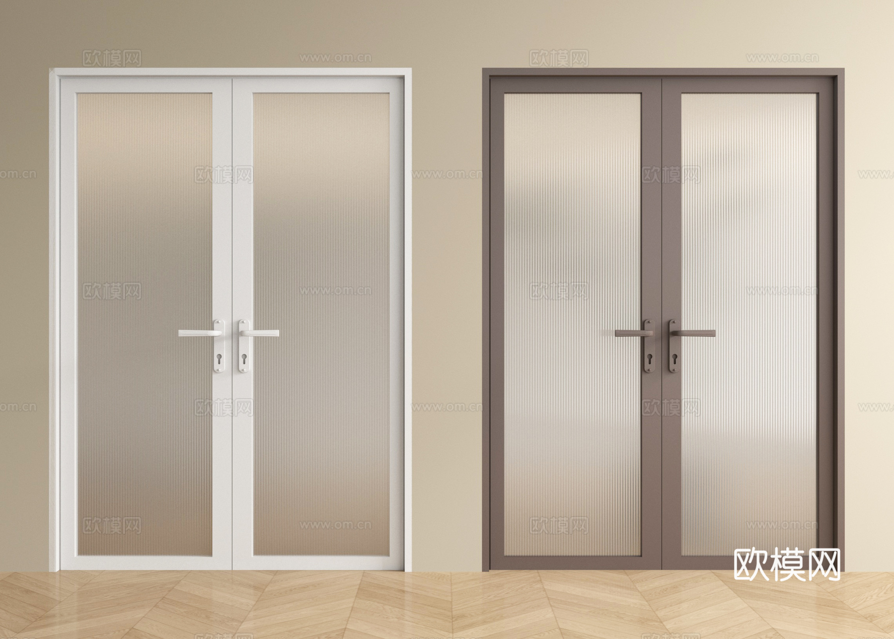 现代玻璃门  玻璃双开门su模型