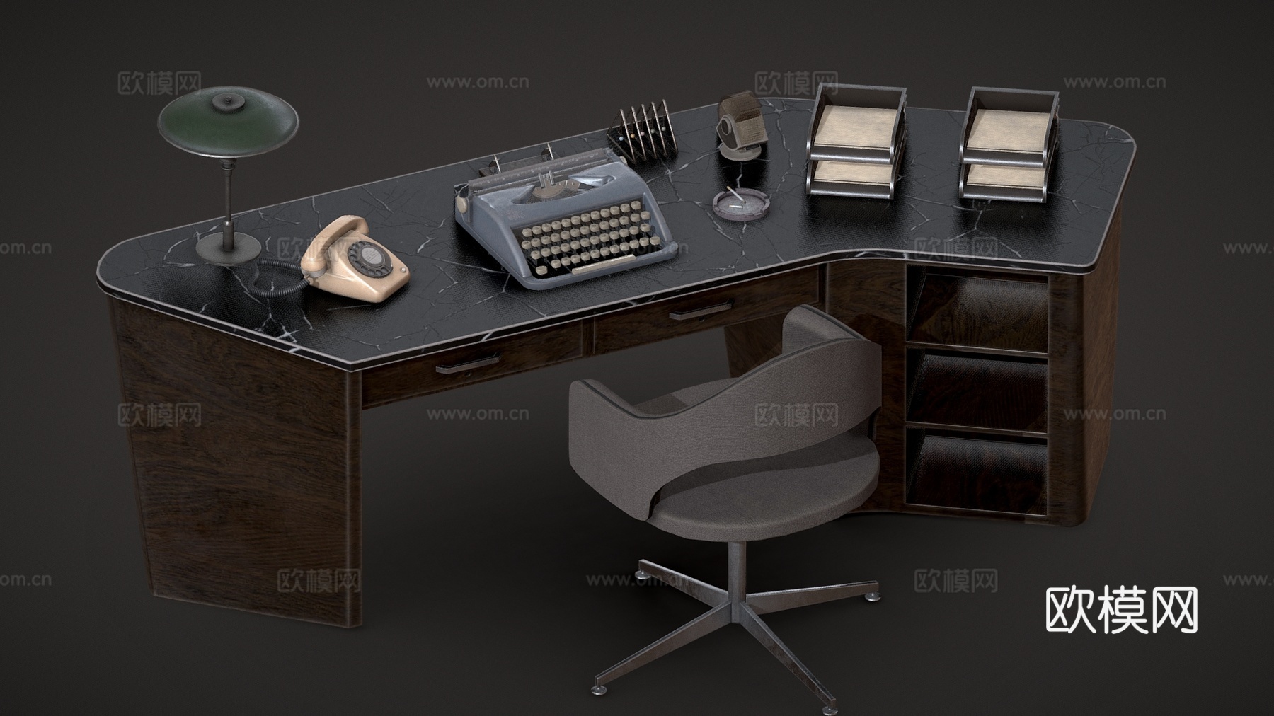 现代老板桌 办公桌 班台桌su模型