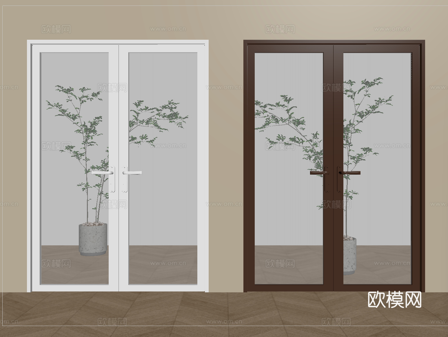 现代玻璃门  玻璃双开门su模型