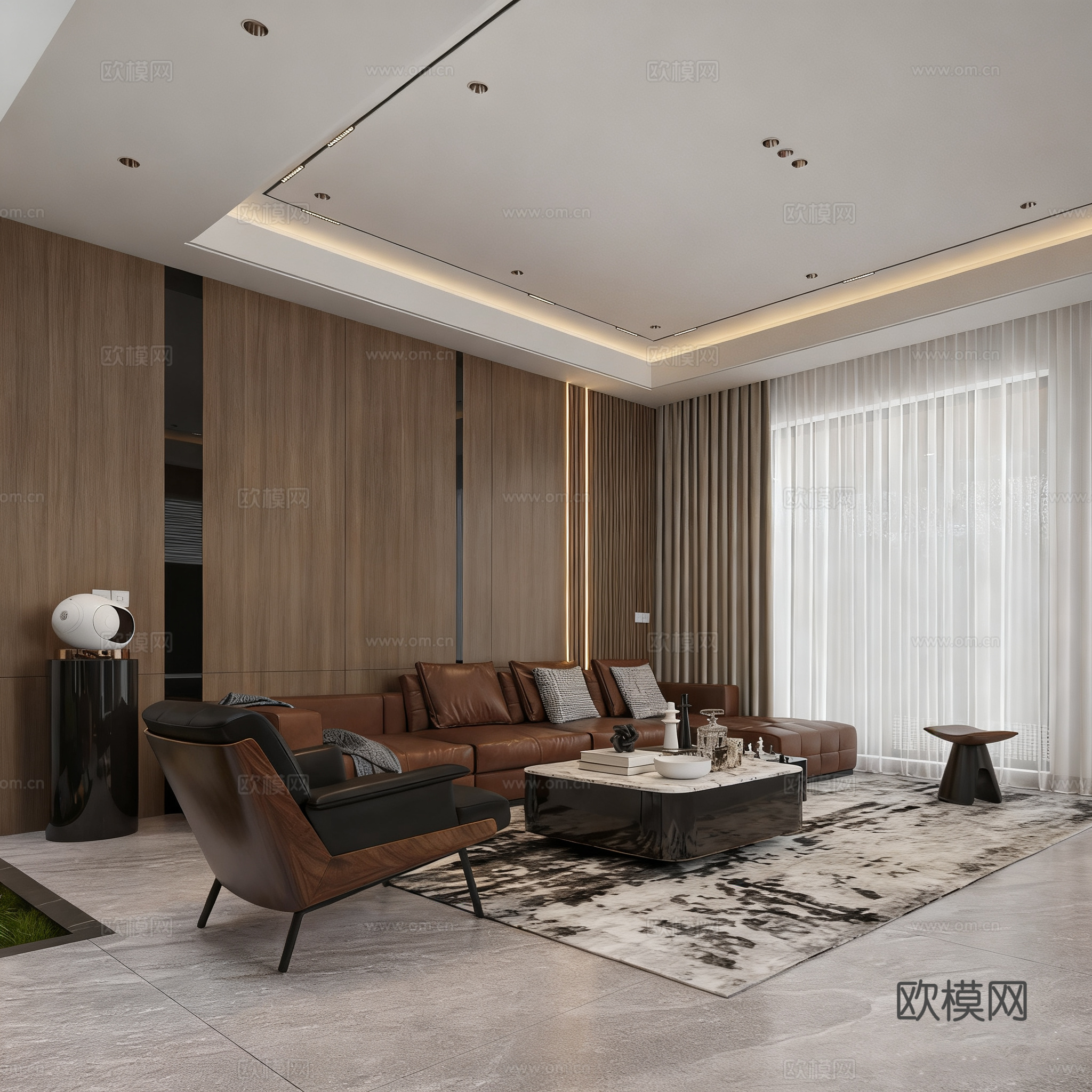 现代简约客厅全案 开放式客餐厨一体 大平层豪宅su模型