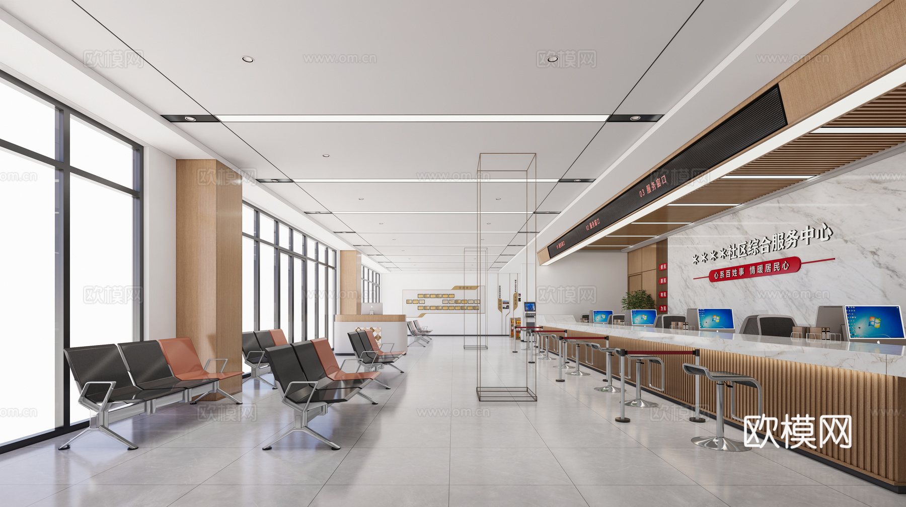 现代极简其他文化空间_社区活动中心_社区大厅_现代社区服务大su模型
