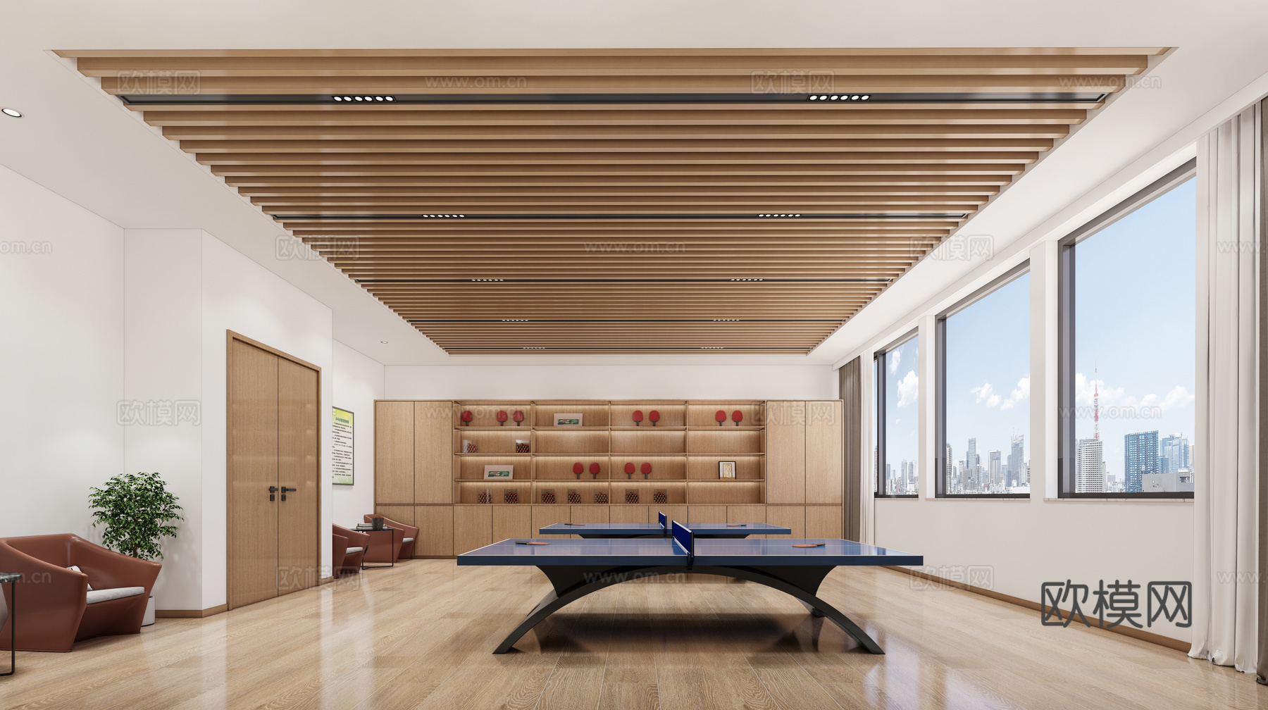 现代台球室 乒乓球室 文化活动室 乒乓球桌su模型
