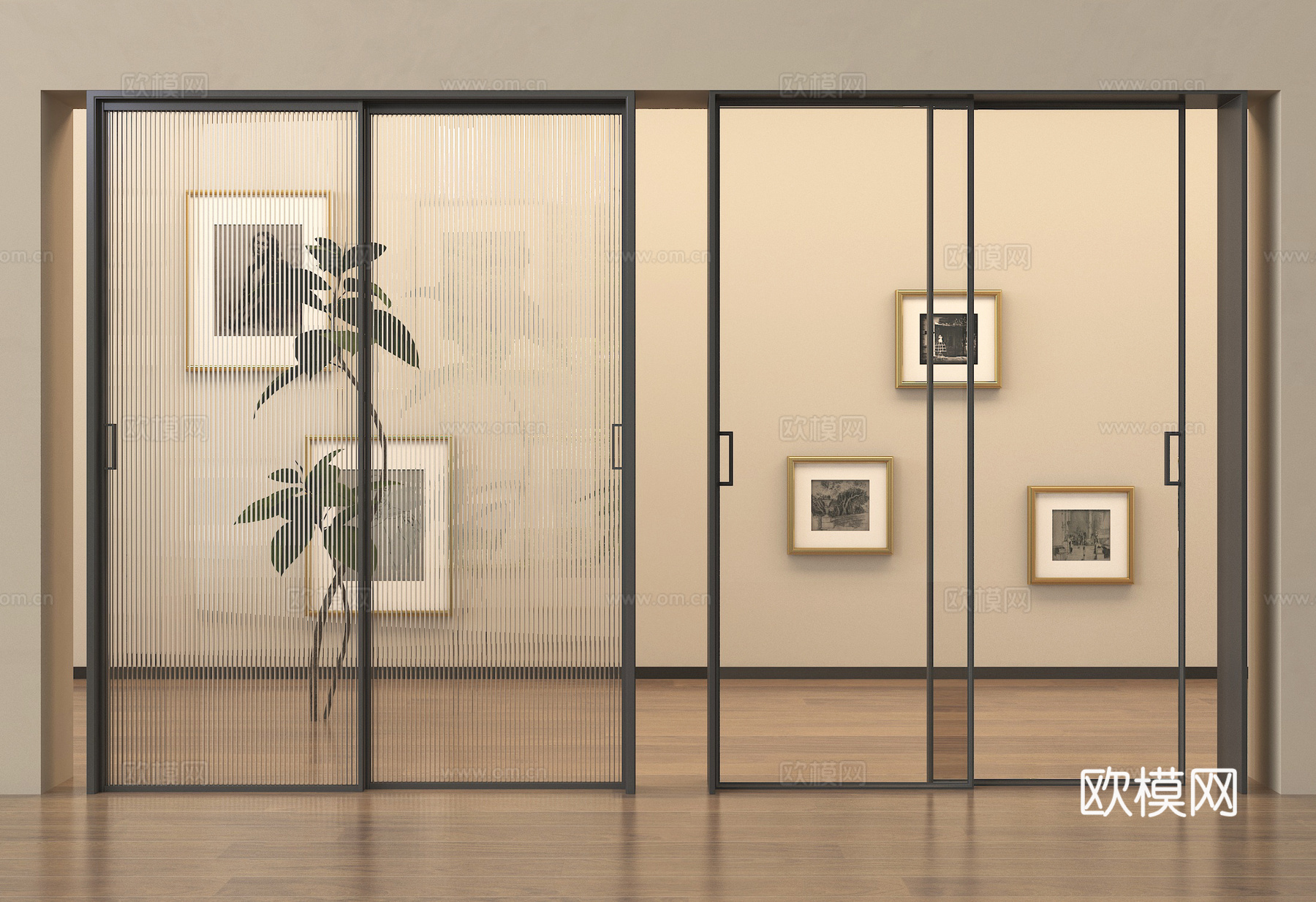 现代玻璃推拉门 窄边框推拉门 玻璃移门 阳台推拉门su模型