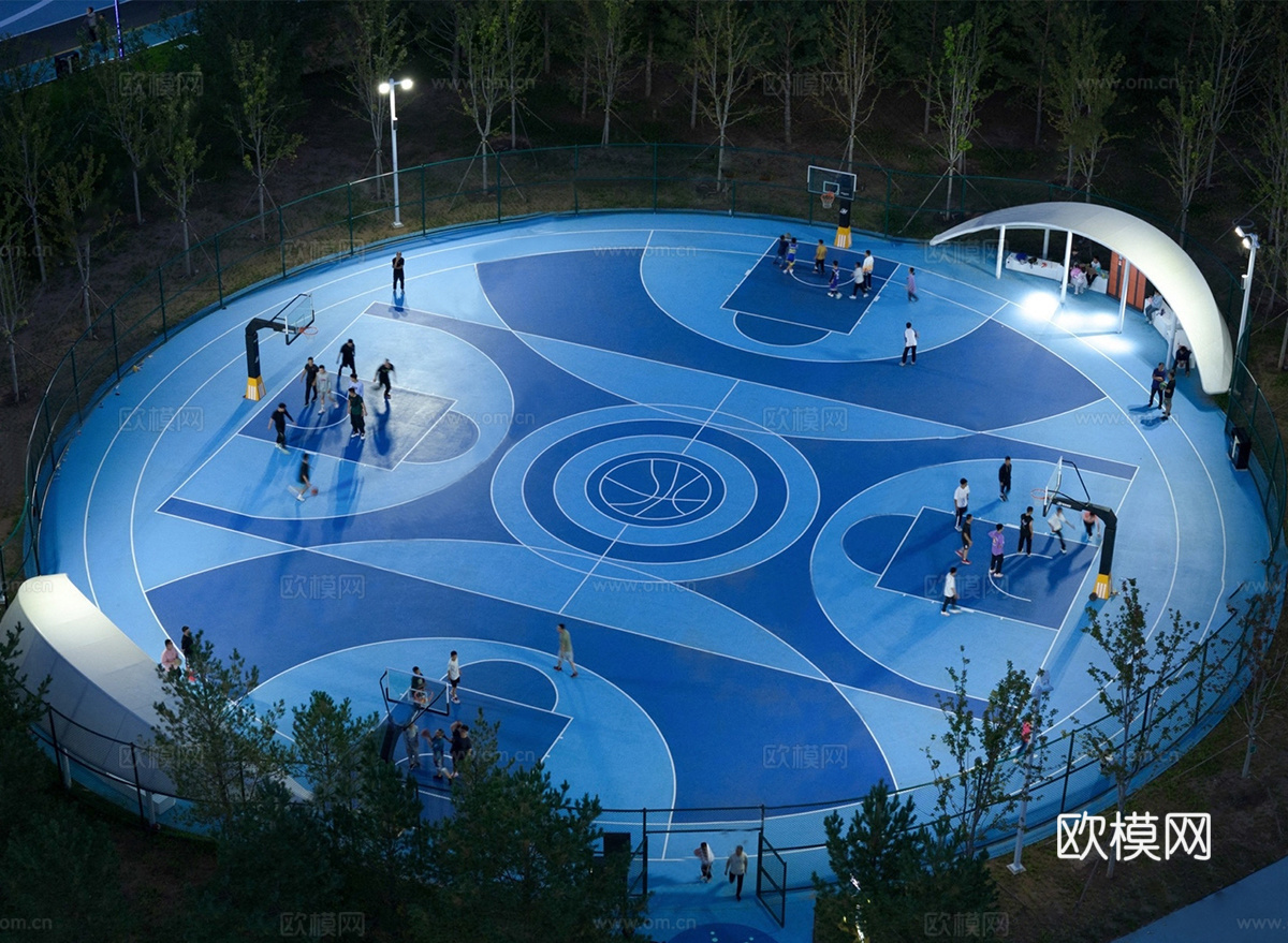 现代圆形篮球场su模型
