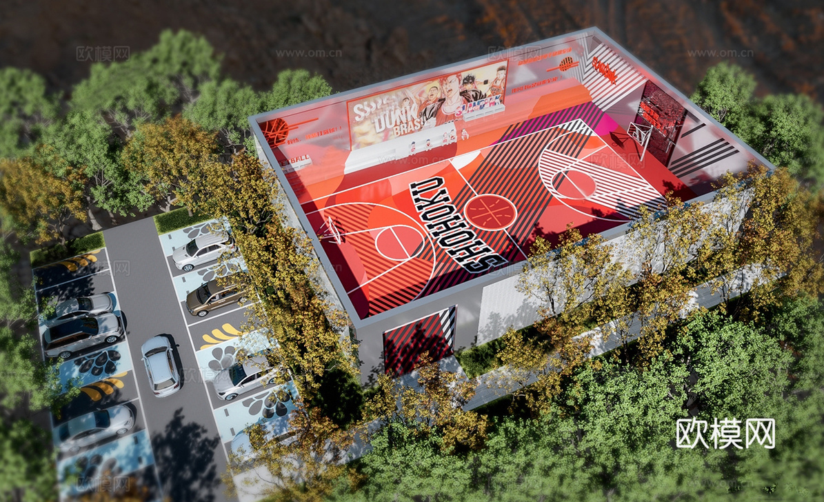 现代篮球场 体育馆 体育公园su模型