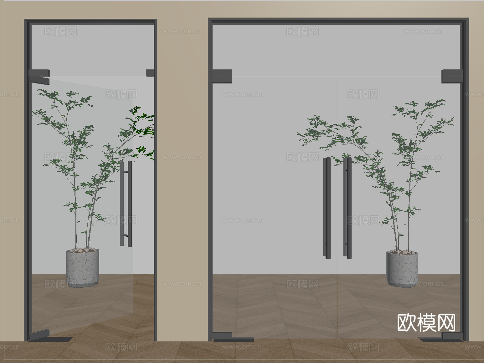 现代玻璃门  玻璃单开门  玻璃双开门su模型