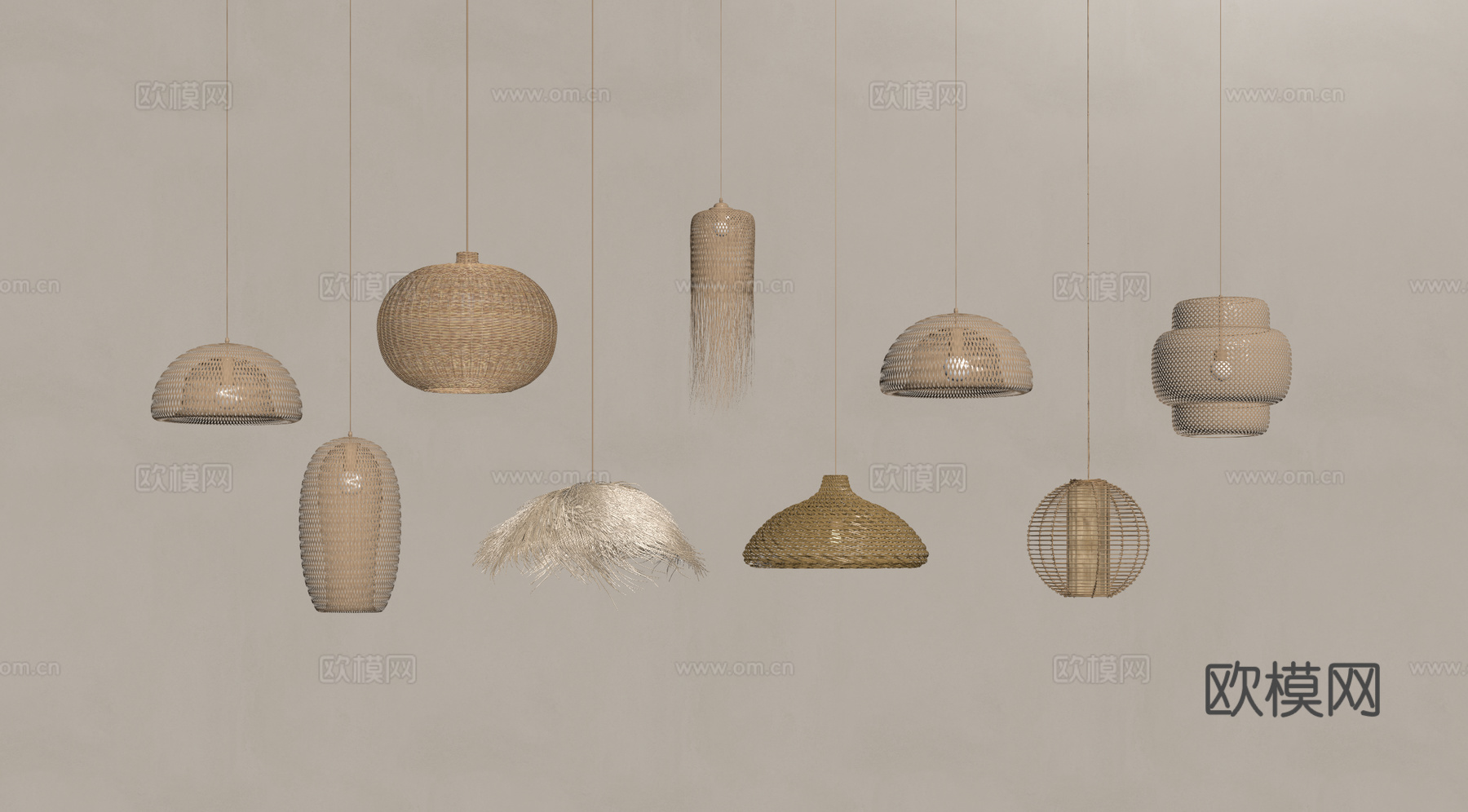 侘寂藤编吊灯su模型