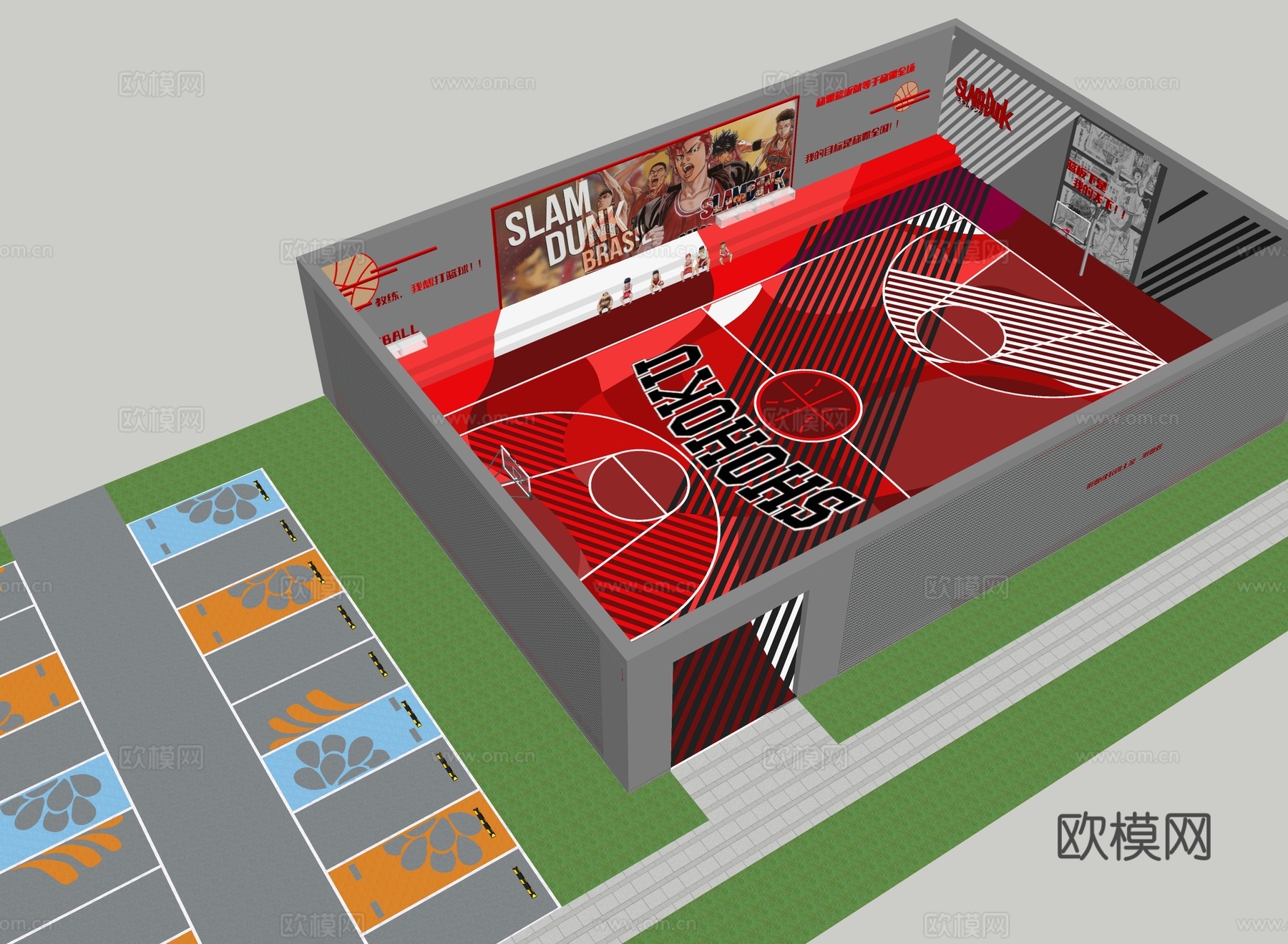 现代篮球场 体育馆 体育公园su模型