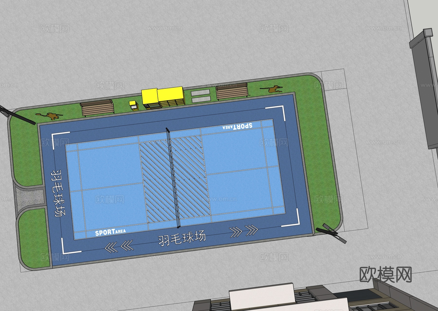 现代校园网球场su模型