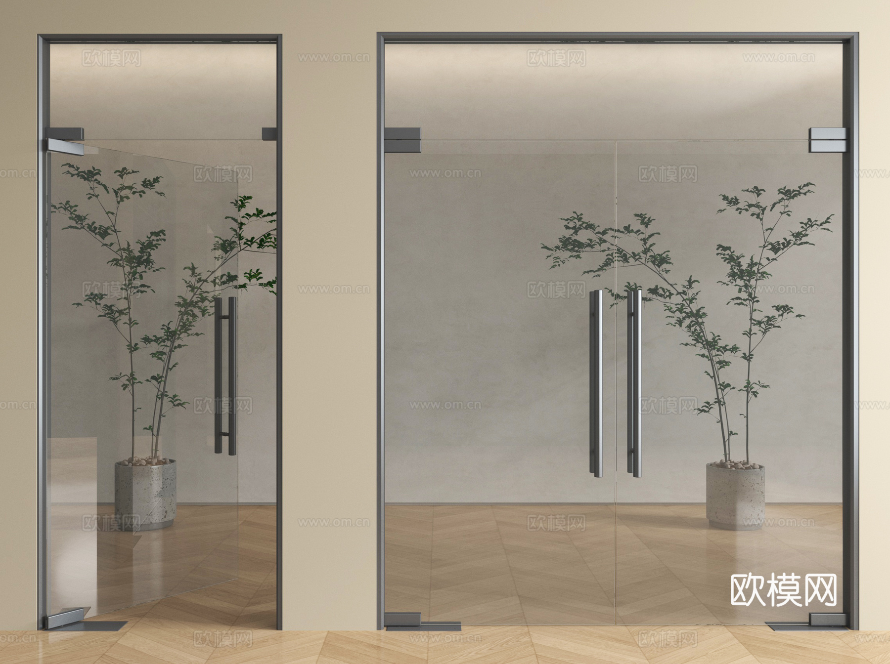 现代玻璃门  玻璃单开门  玻璃双开门su模型