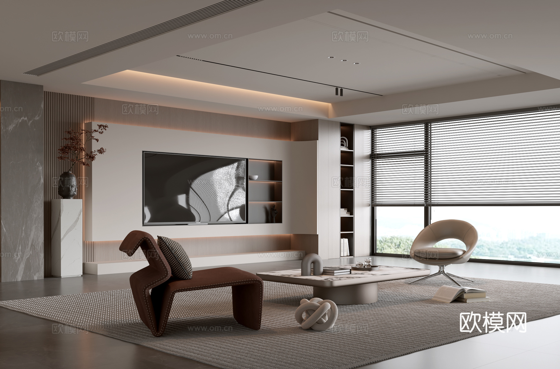 意式客厅 现代客厅 电视背景墙 电视柜 客厅背景 沙发茶几组su模型