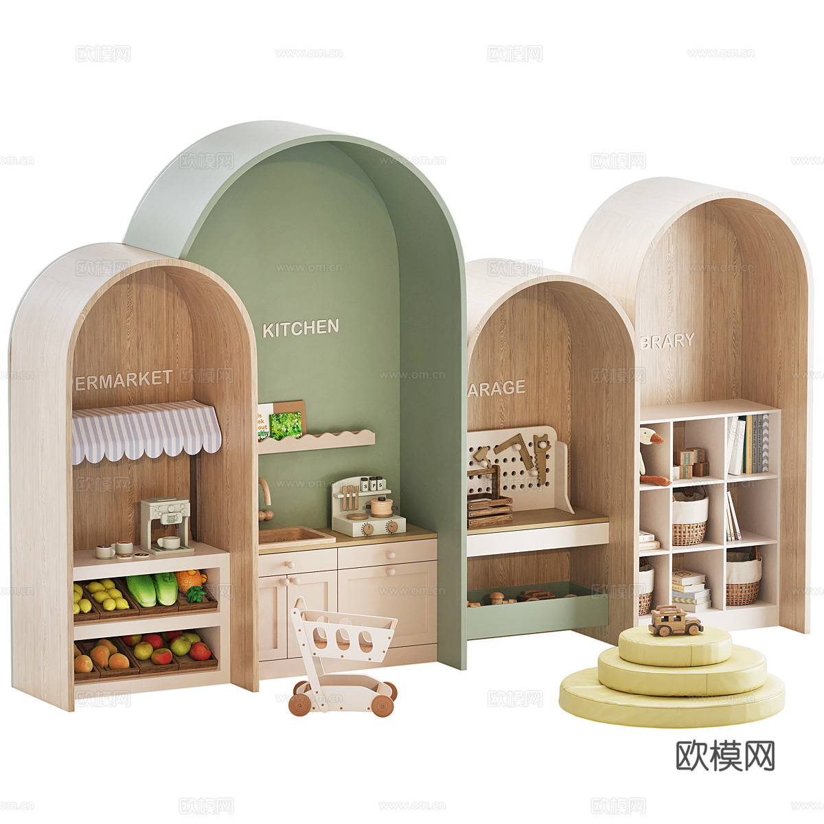 现代拱形儿童玩具柜3d模型下载（渲染图1）