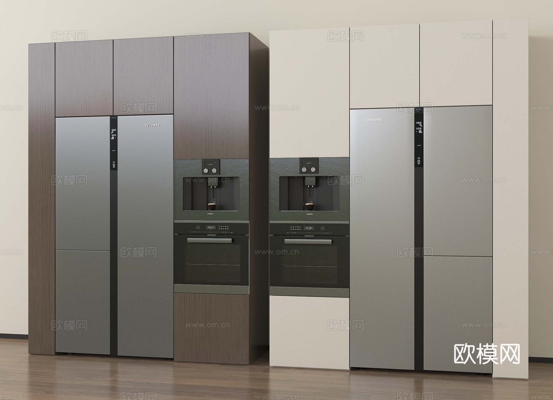 现代冰箱 嵌入式冰箱 嵌入式蒸箱烤箱su模型