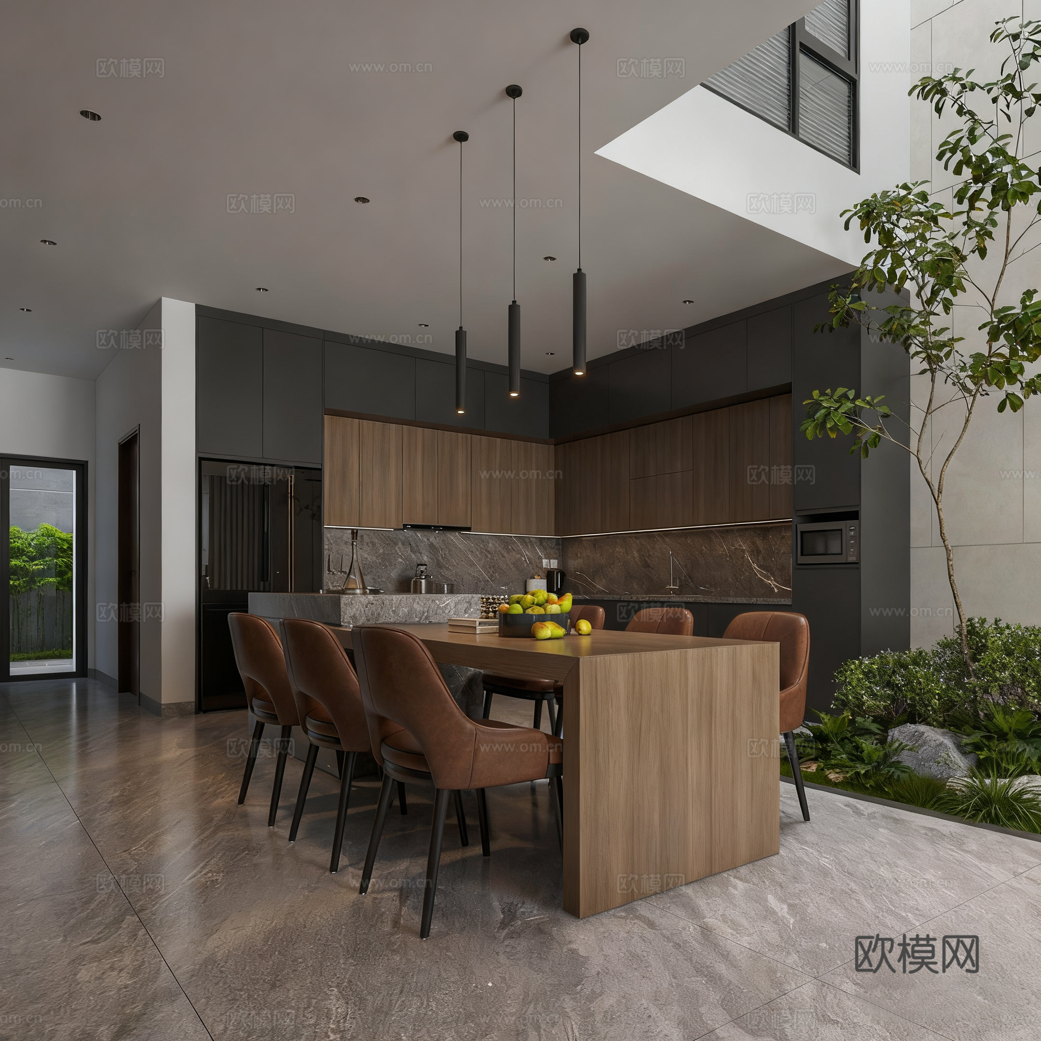 现代简约客厅全案 开放式客餐厨一体 大平层豪宅su模型