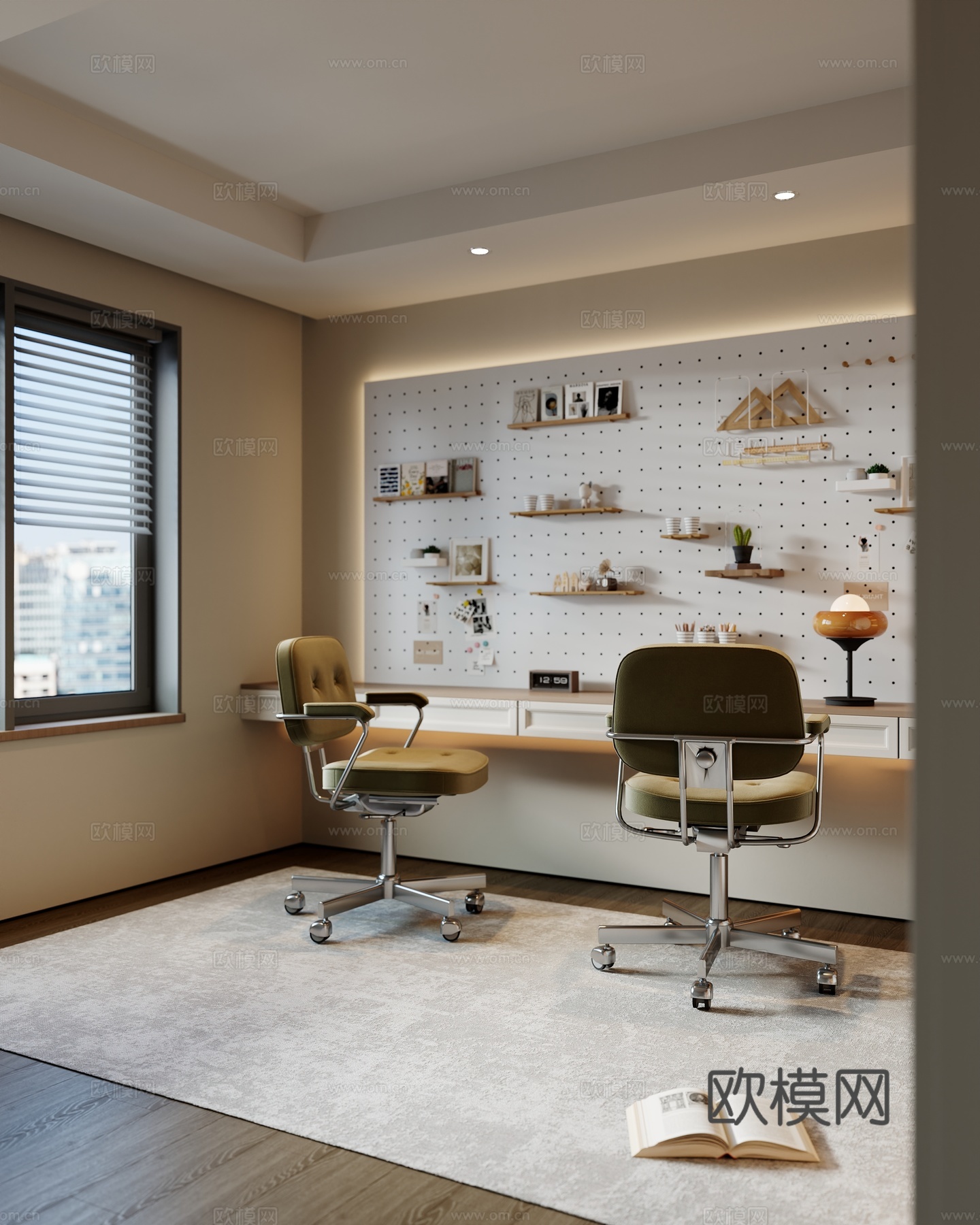 现代儿童书房 办公椅 转椅 洞洞板 饰品摆件3d模型下载（渲染图1）