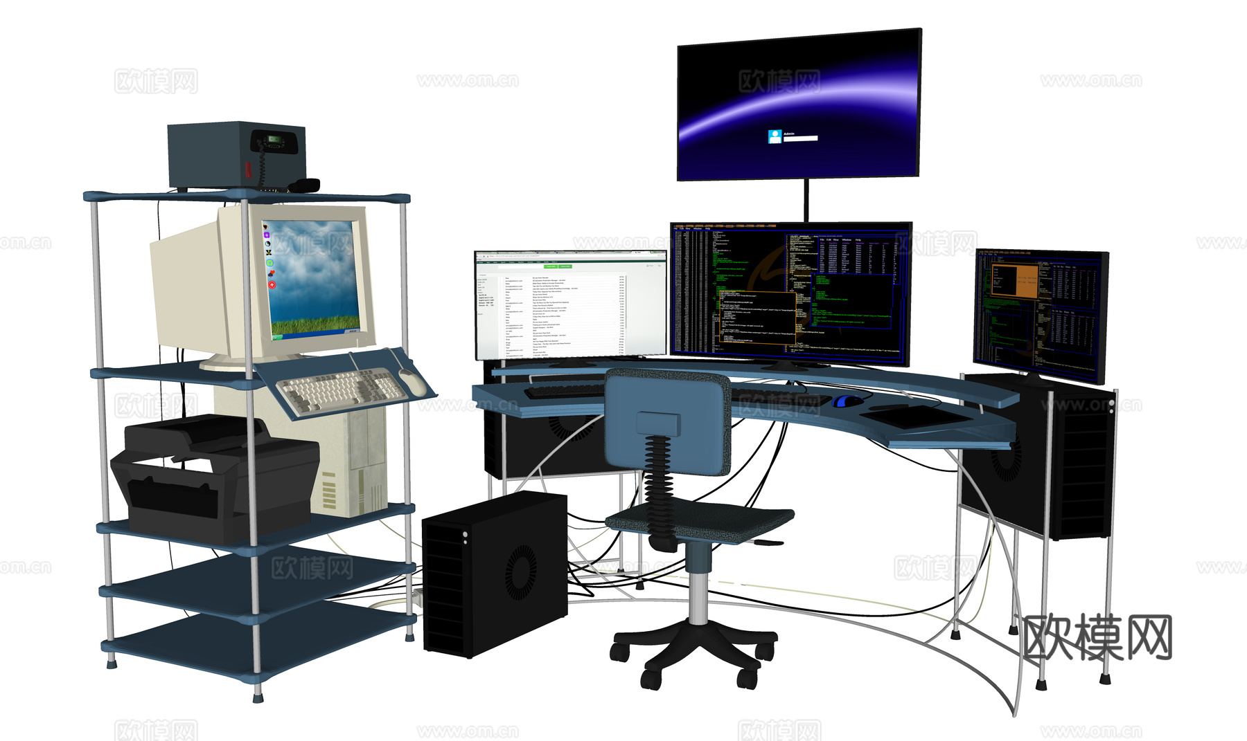现代工作台 多屏幕操作台 炒股工作台 电脑屏幕su模型