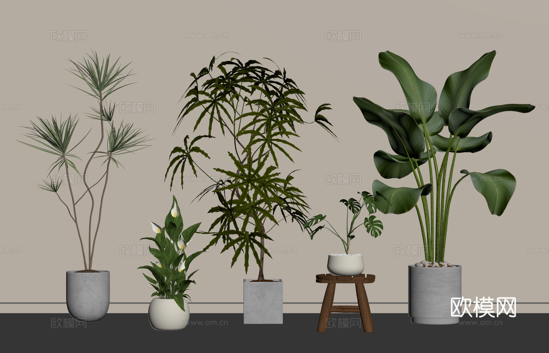 现代盆栽组合su模型