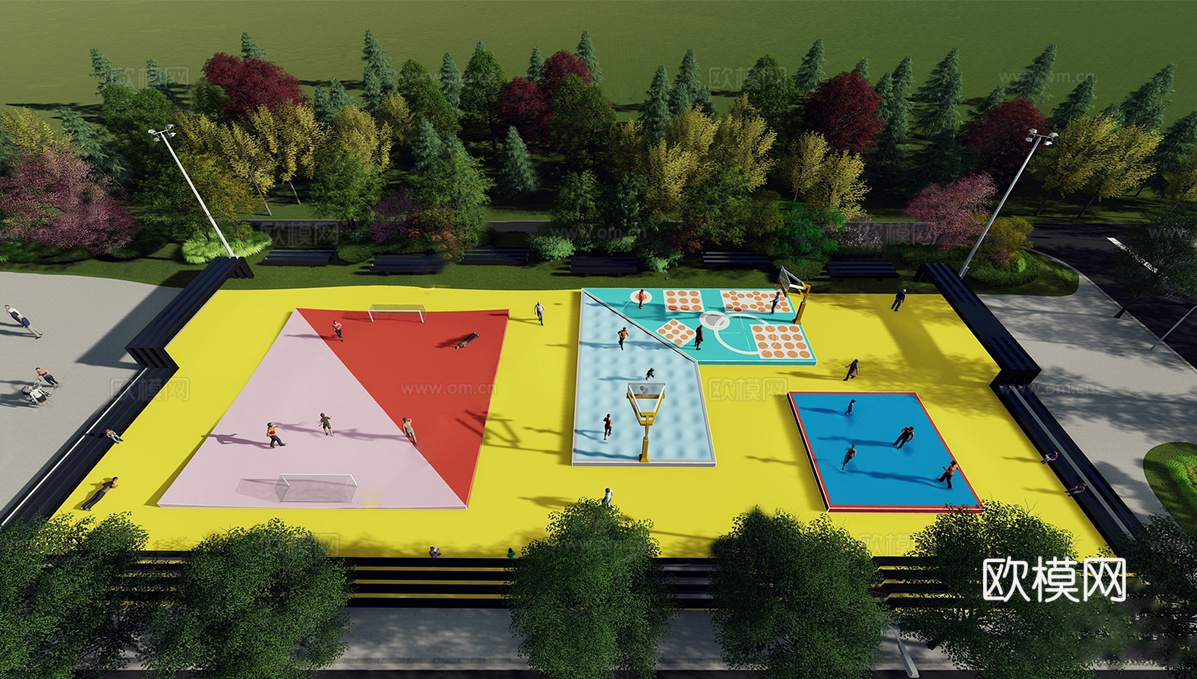 现代篮球场 运动场 体育场su模型