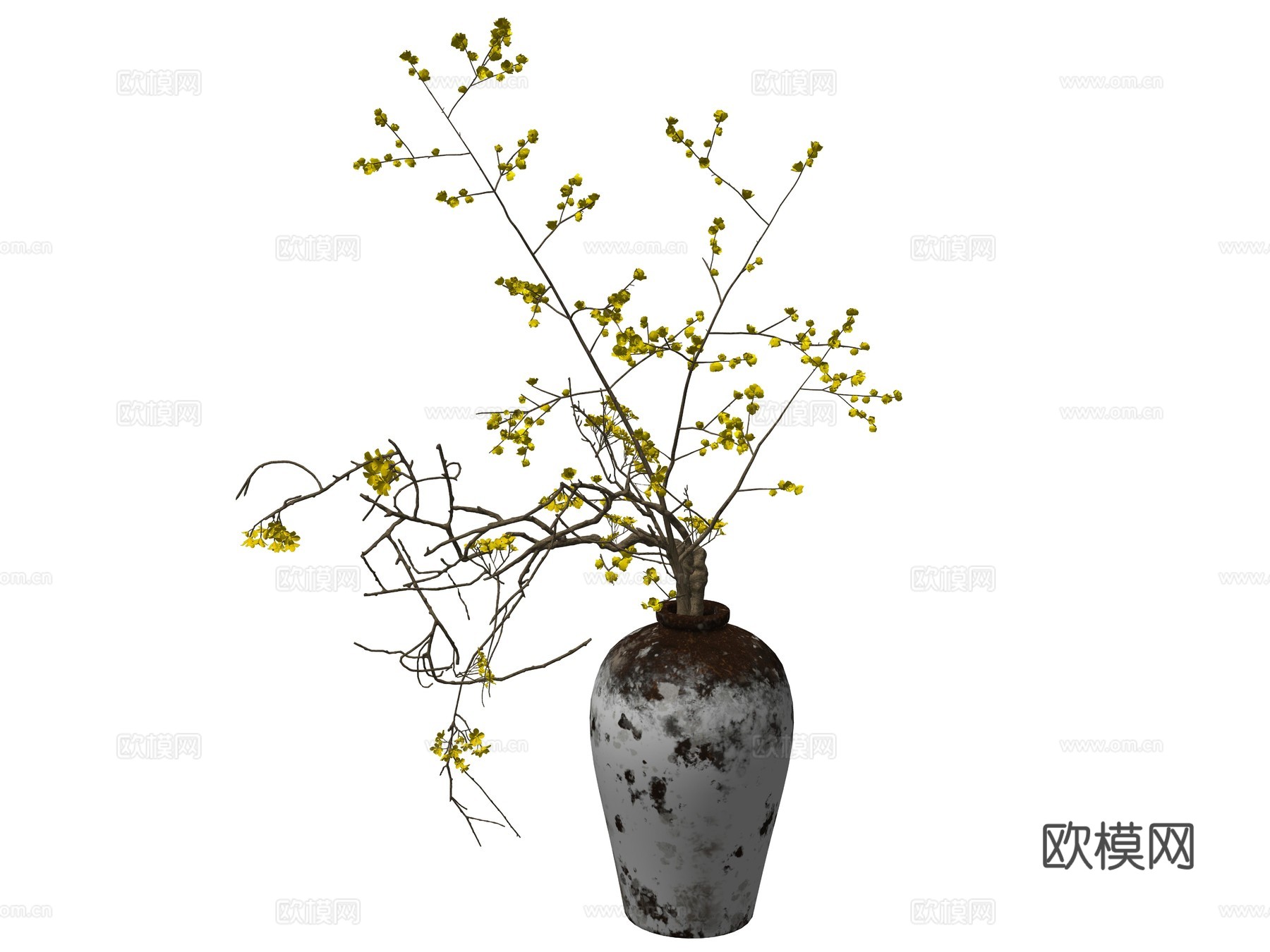 中式花瓶花艺植物装饰摆件su模型