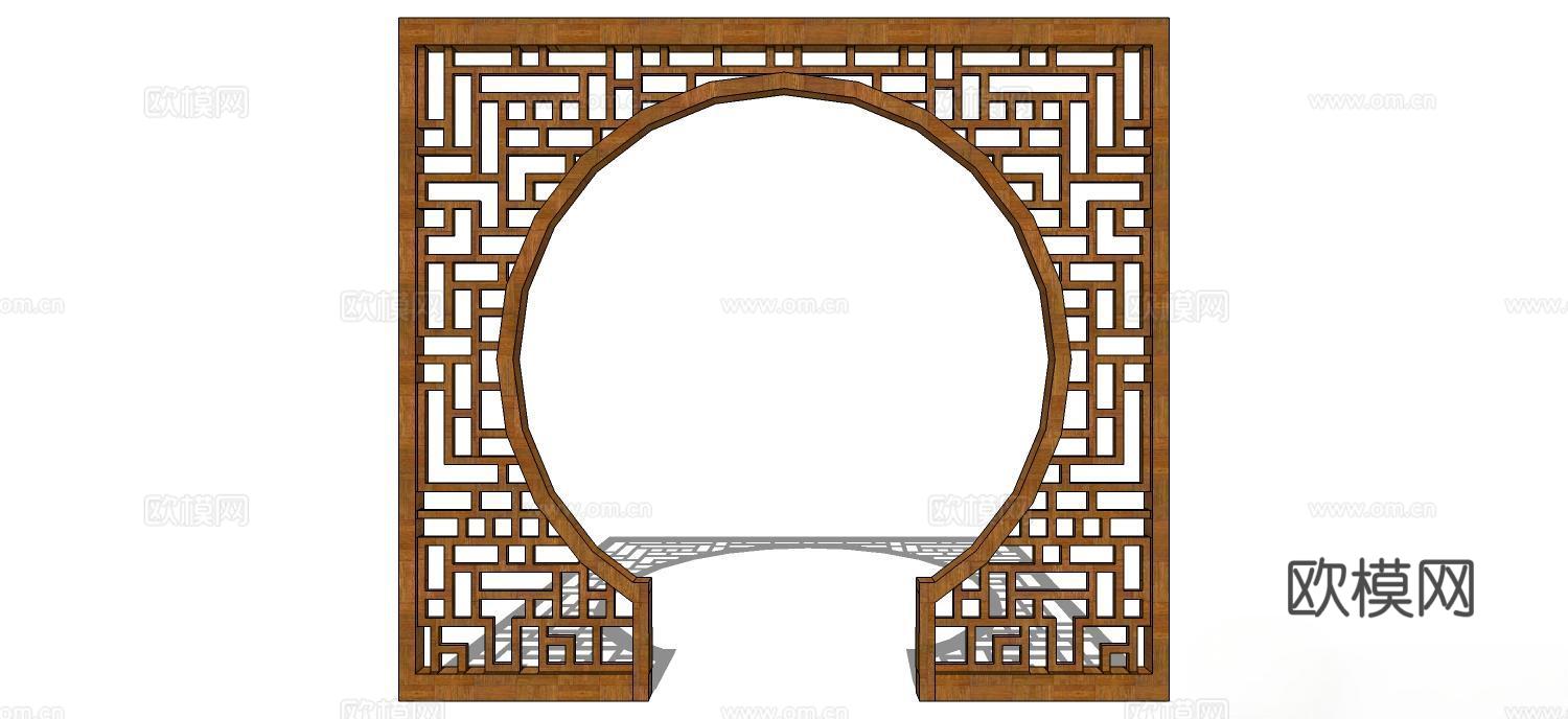 月亮门 拱门 实木拱门su模型