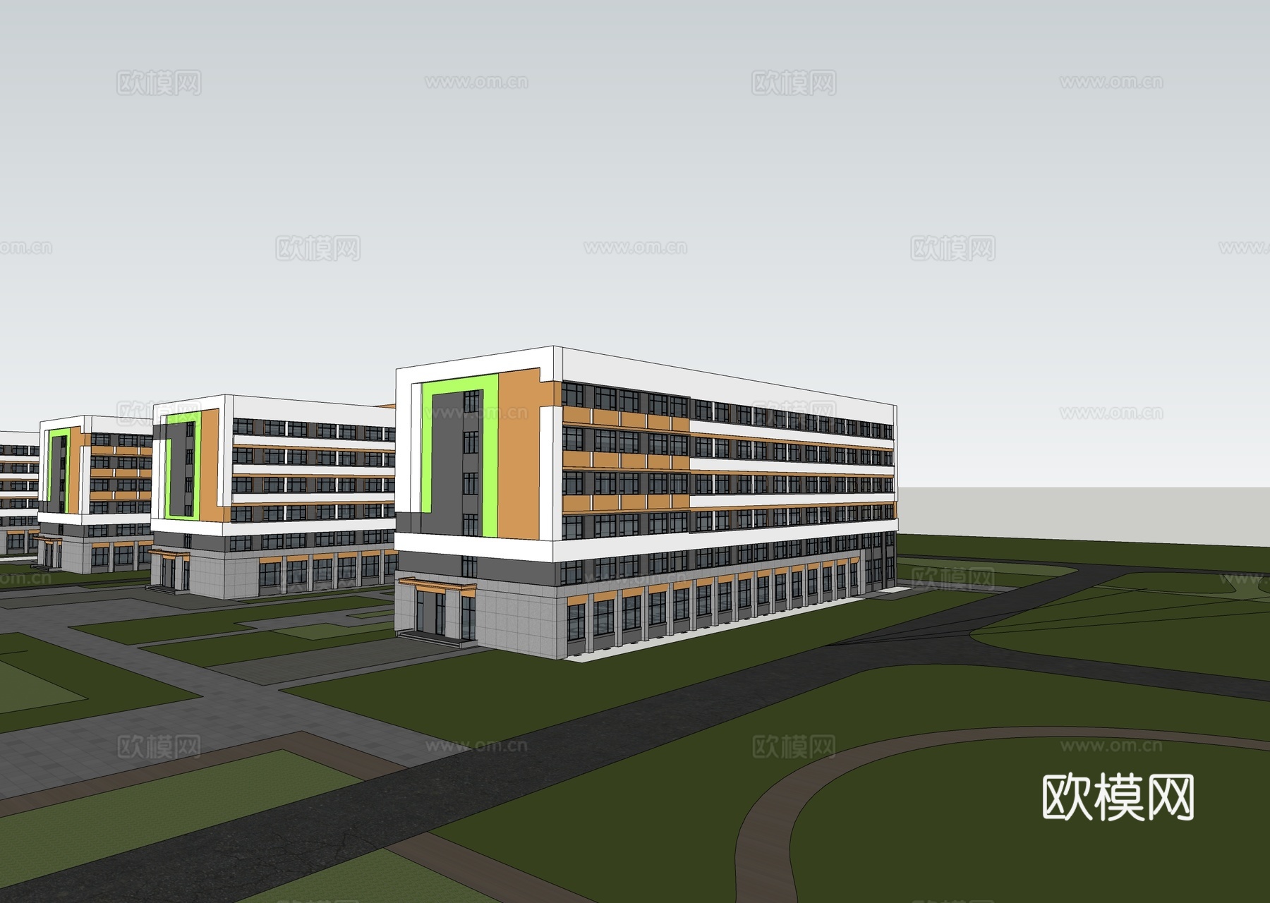 现代简约学校建筑 学校宿舍楼su模型