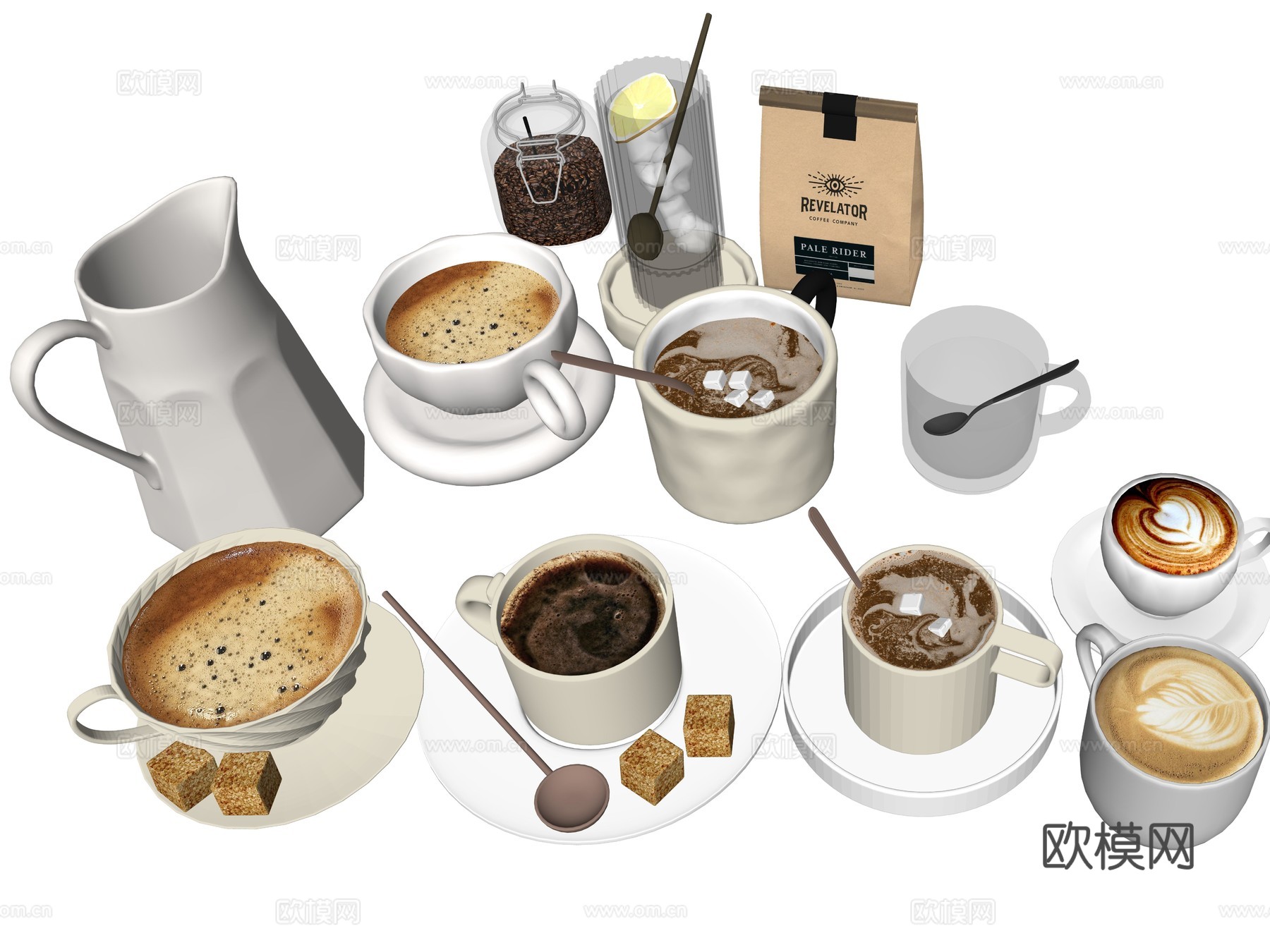 现代咖啡牛奶饮品su模型