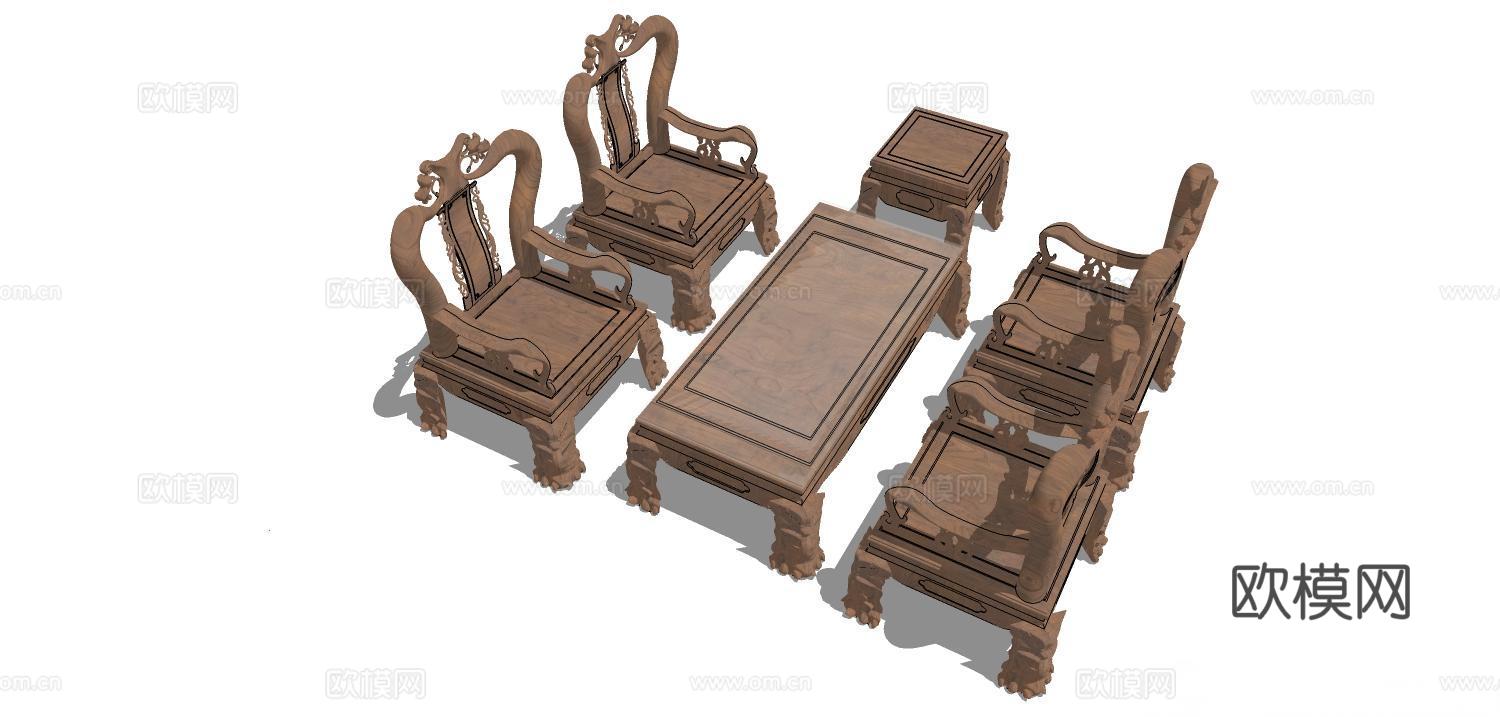 实木桌椅 实木椅子 实木桌子 椅子 桌子 茶几su模型