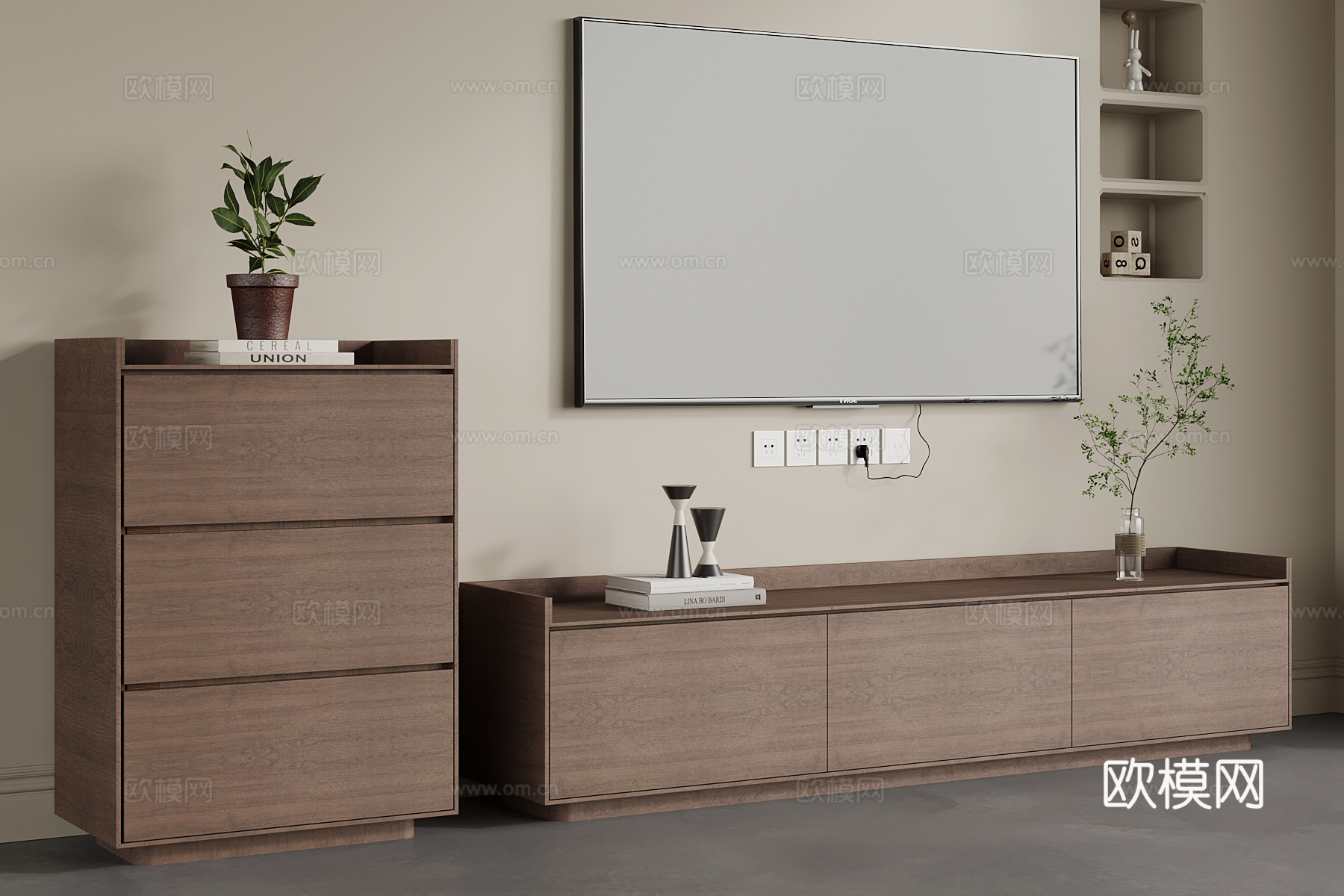 中古风电视柜 边柜su模型