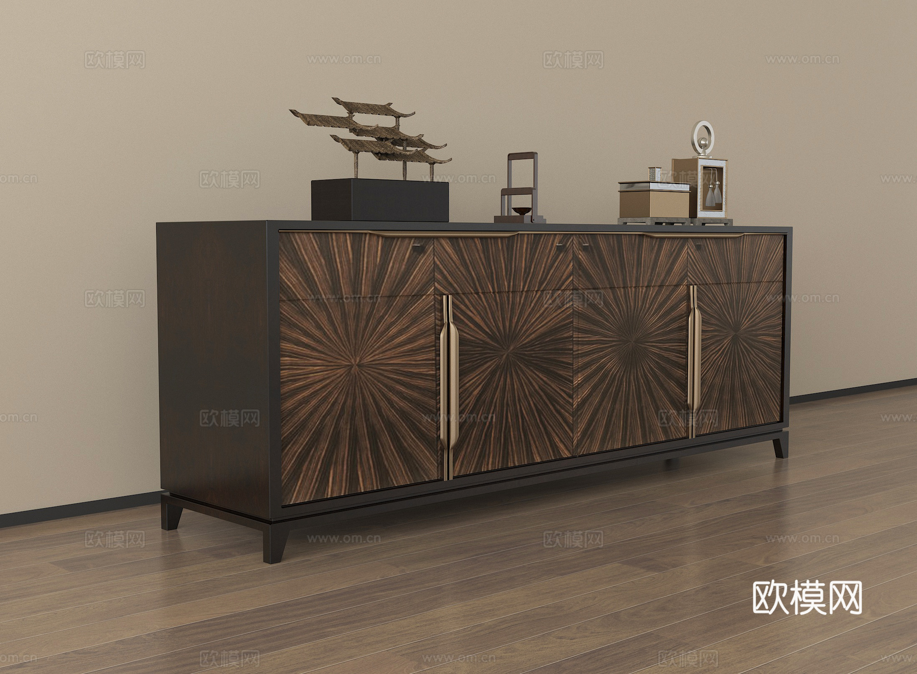 中式玄关柜 边柜 装饰柜 摆件su模型