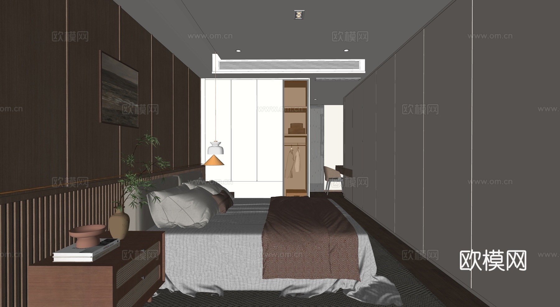 新中式中古家居卧室_新中式卧室_中古卧室_主卧_次卧_老人房su模型